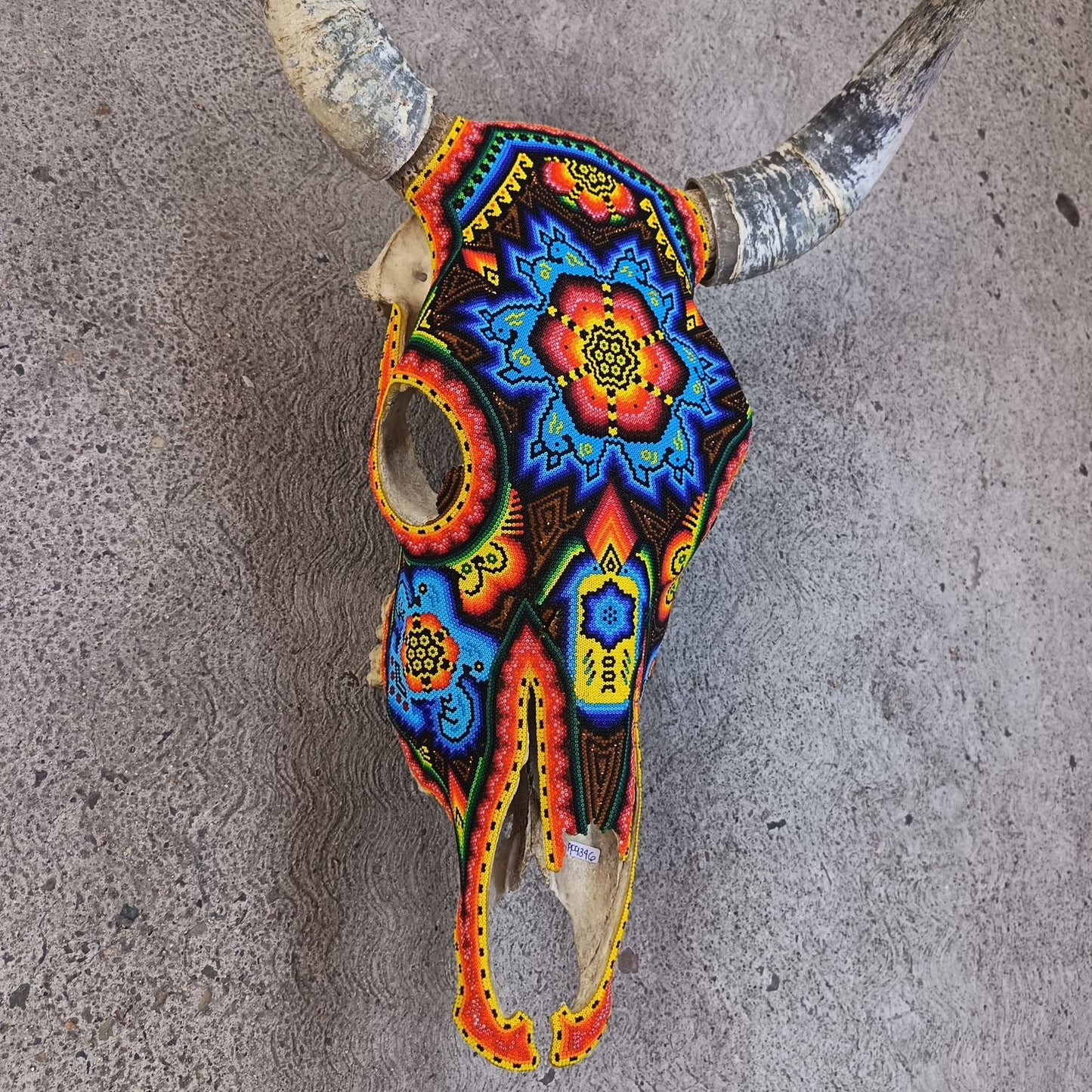 Huichol Indian Hand Beaded Bull Skull By Santos Bautista PP9346
