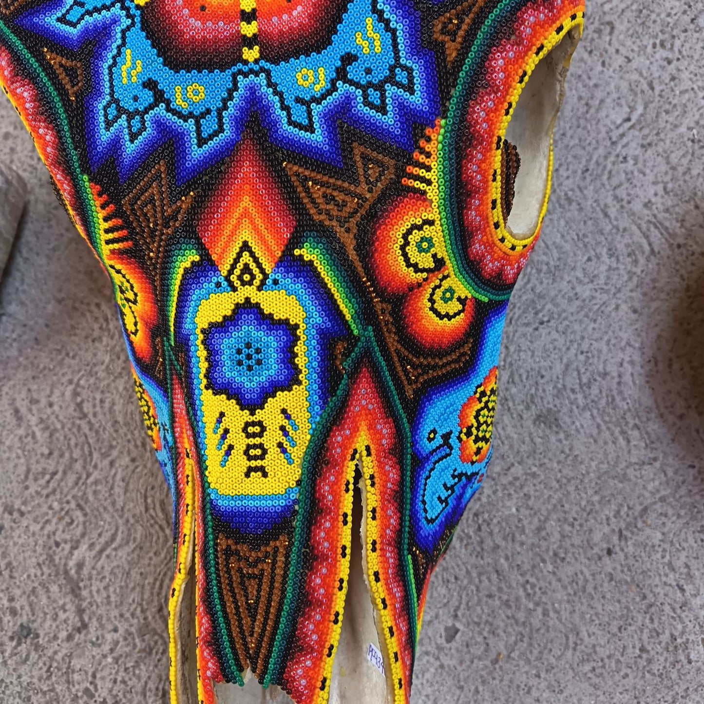 Huichol Indian Hand Beaded Bull Skull By Santos Bautista PP9346