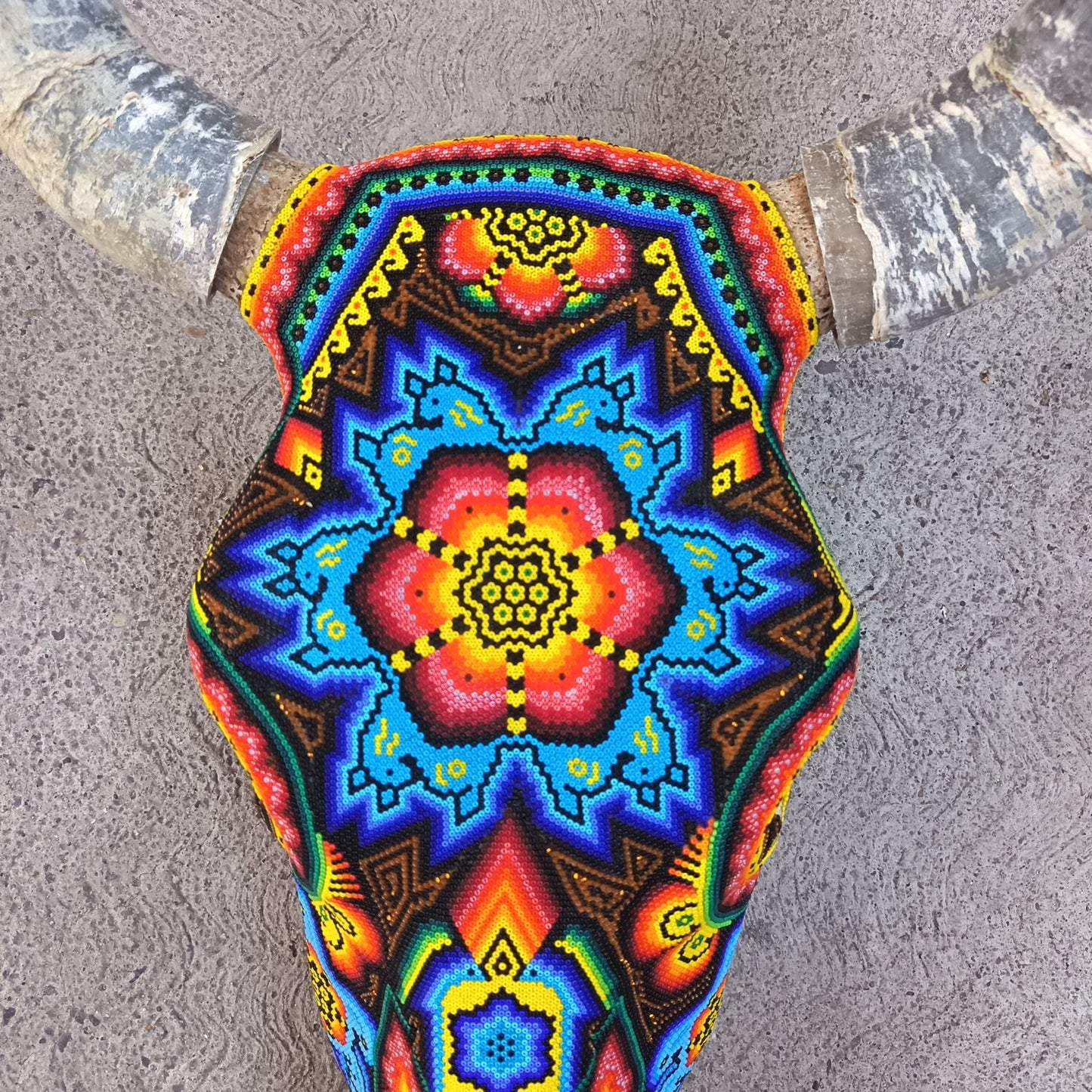 Huichol Indian Hand Beaded Bull Skull By Santos Bautista PP9346
