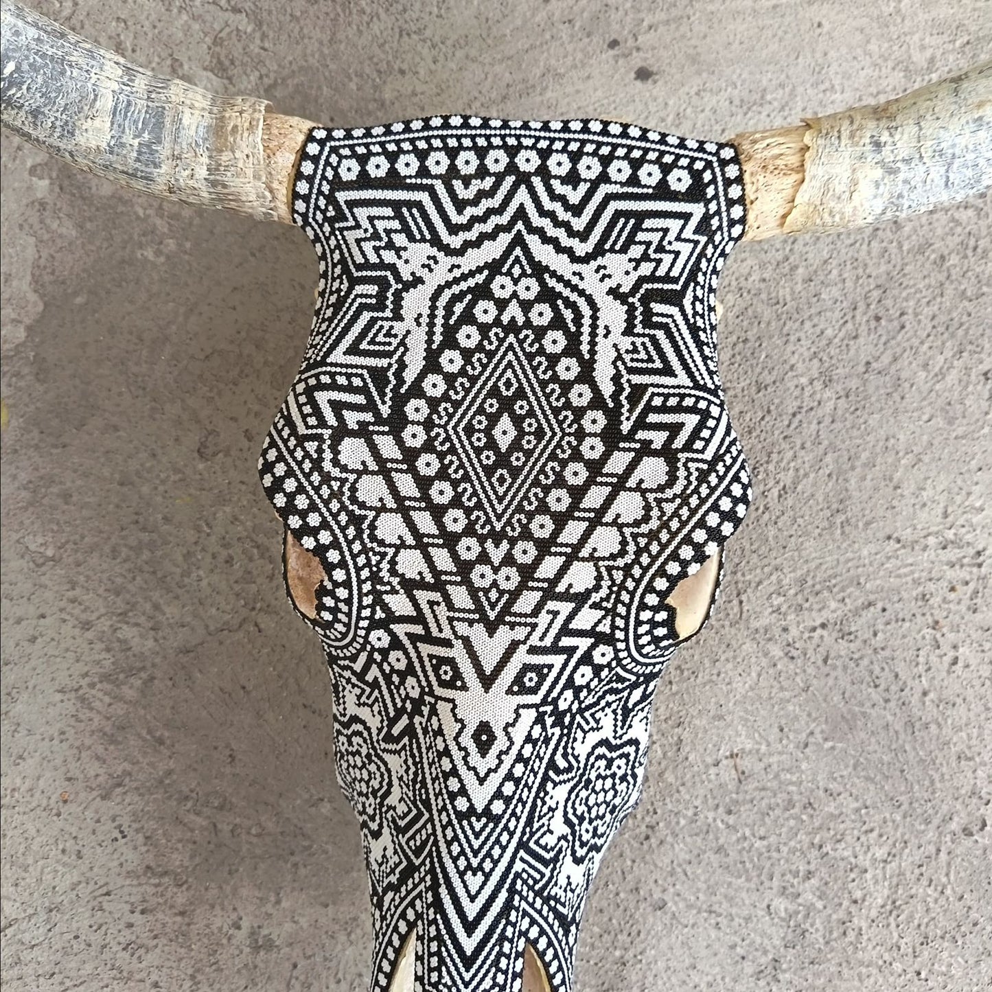 Huichol Indian Hand Beaded Bull Skull By Santos Bautista PP9347
