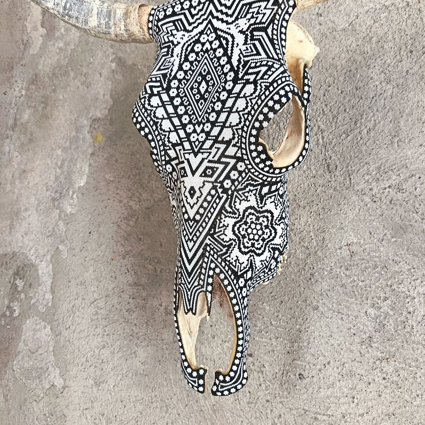 Huichol Indian Hand Beaded Bull Skull By Santos Bautista PP9347