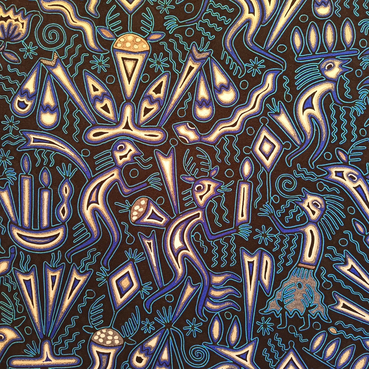 Mexican Folk Art Huichol Yarn Painting by Cooperativa Zitacua PP9348