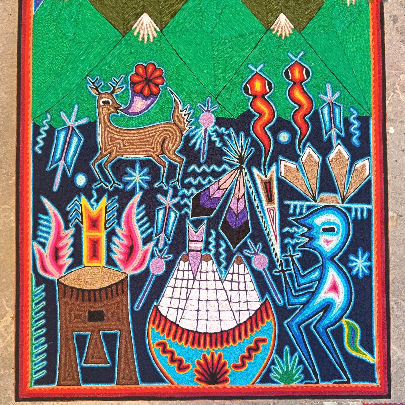 Mexican Folk Art Huichol Yarn Painting by Cooperativa Zitacua PP9350