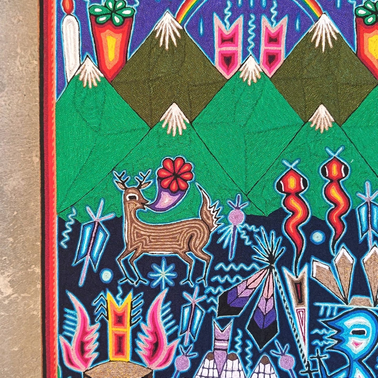 Mexican Folk Art Huichol Yarn Painting by Cooperativa Zitacua PP9350