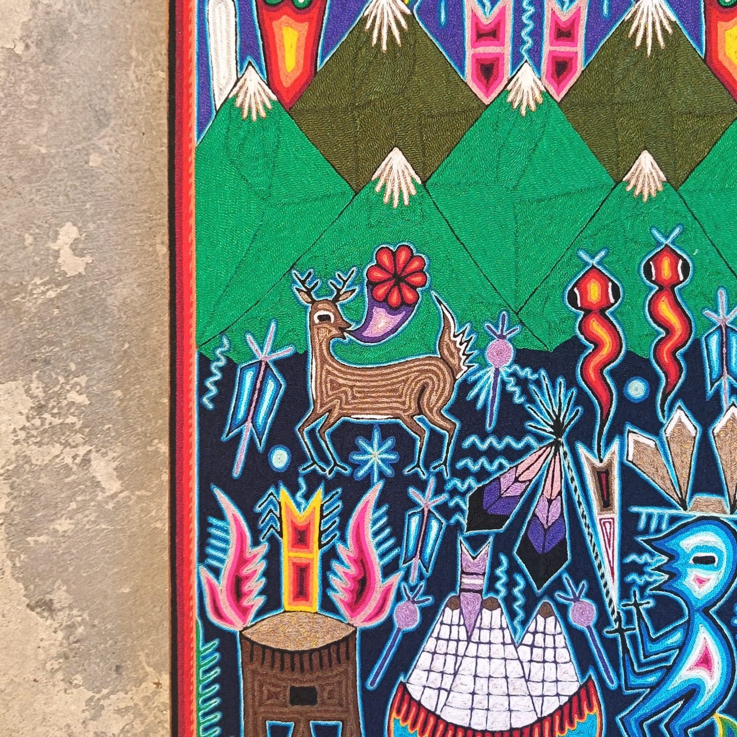 Mexican Folk Art Huichol Yarn Painting by Cooperativa Zitacua PP9350