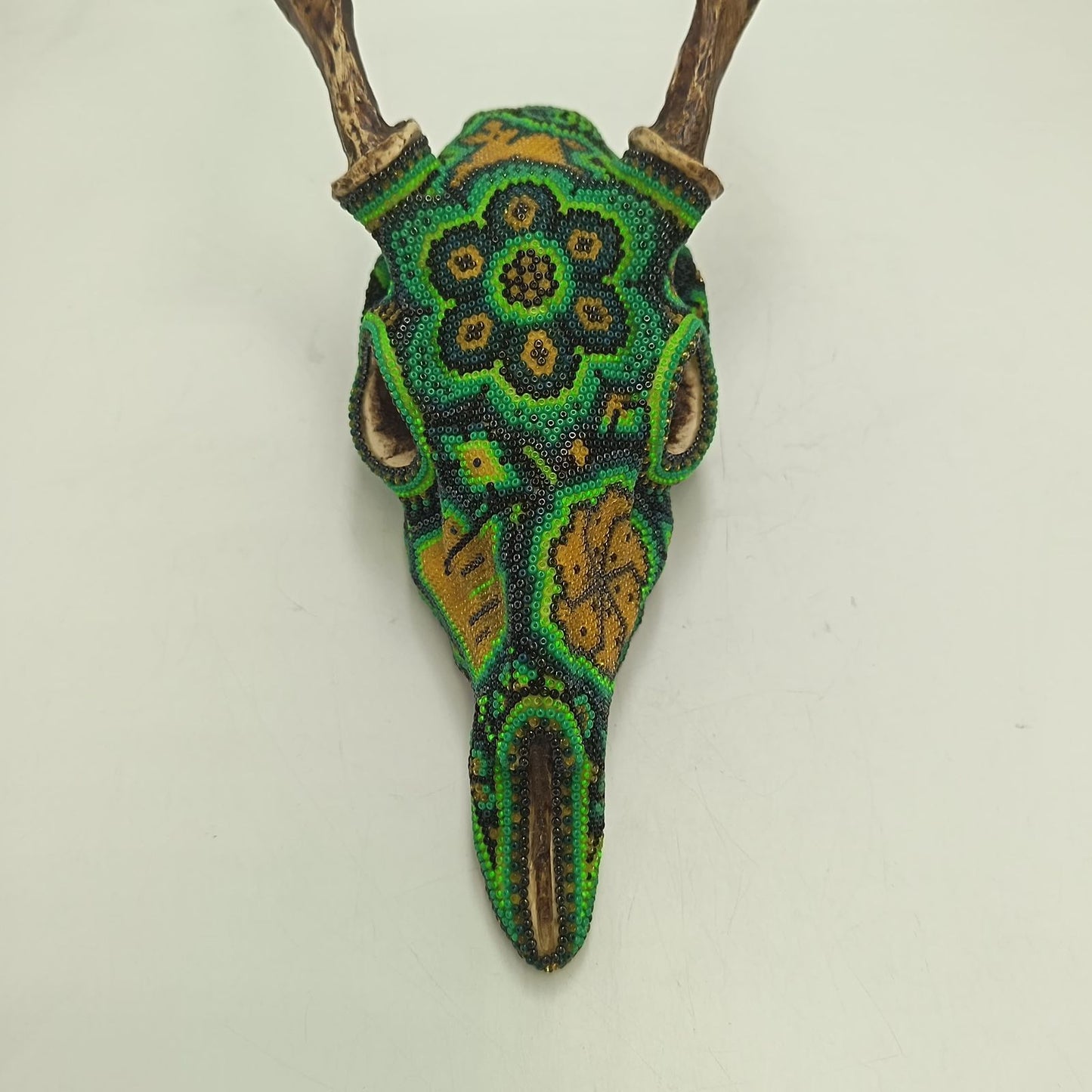 Huichol Indian Hand Beaded a Deer Skull by Isandro Villa Lopez PP9379