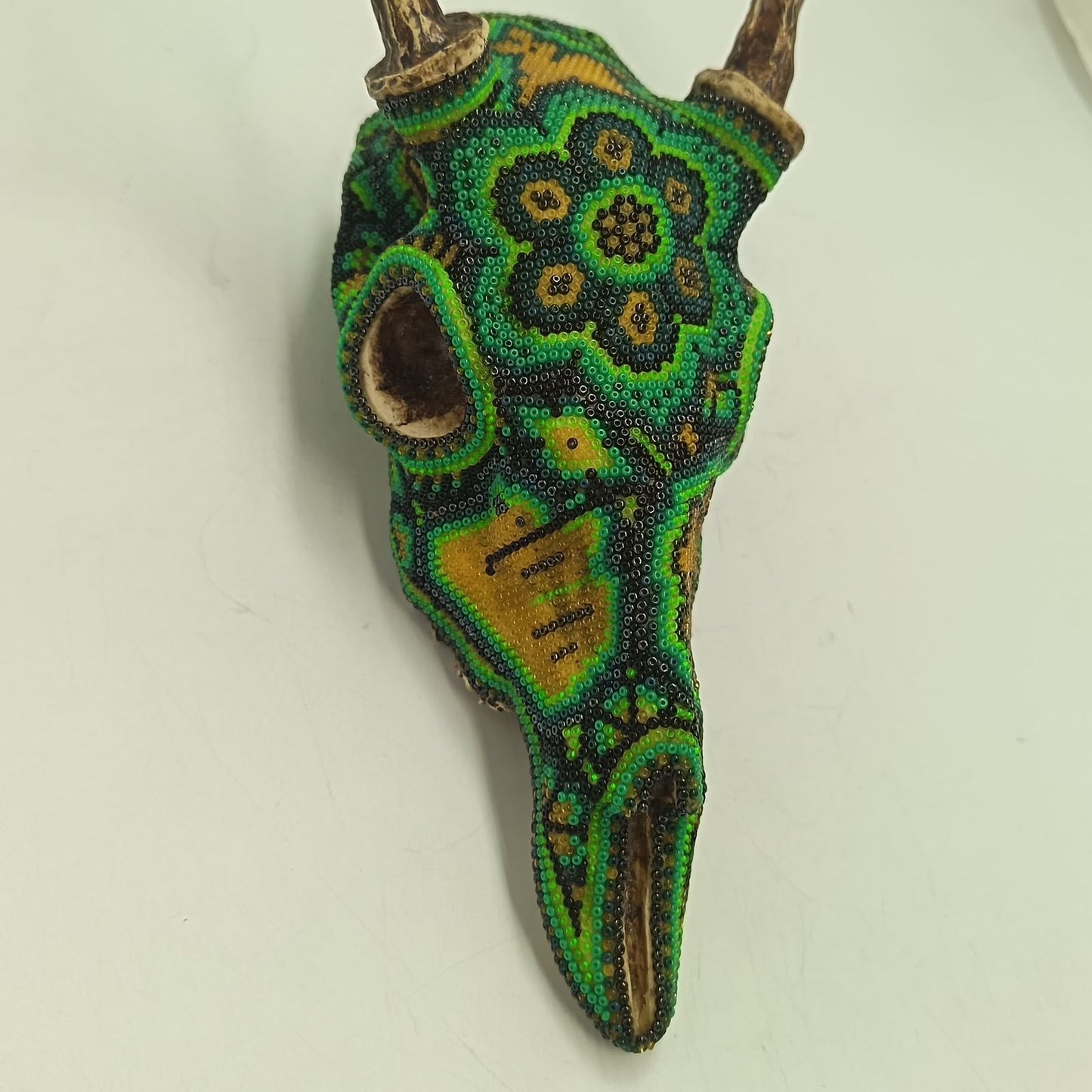 Huichol Indian Hand Beaded a Deer Skull by Isandro Villa Lopez PP9379