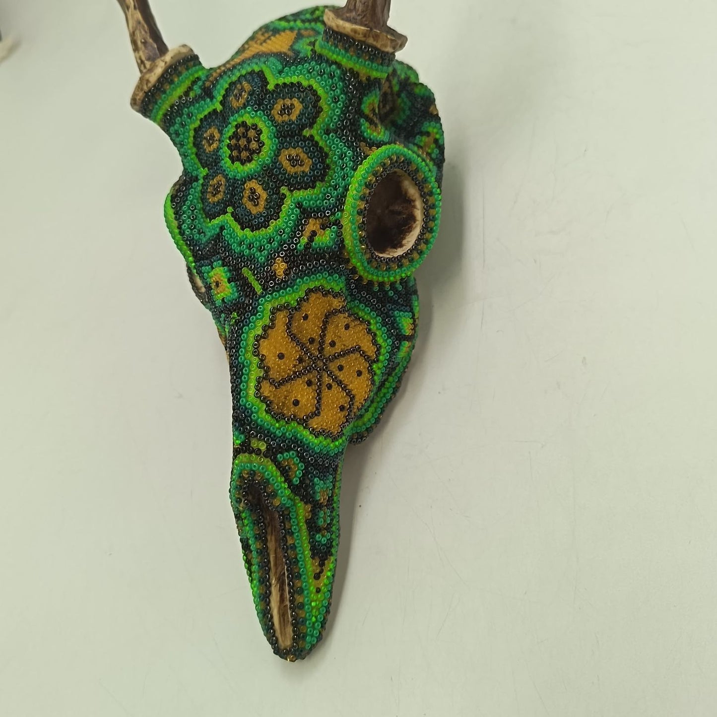 Huichol Indian Hand Beaded a Deer Skull by Isandro Villa Lopez PP9379