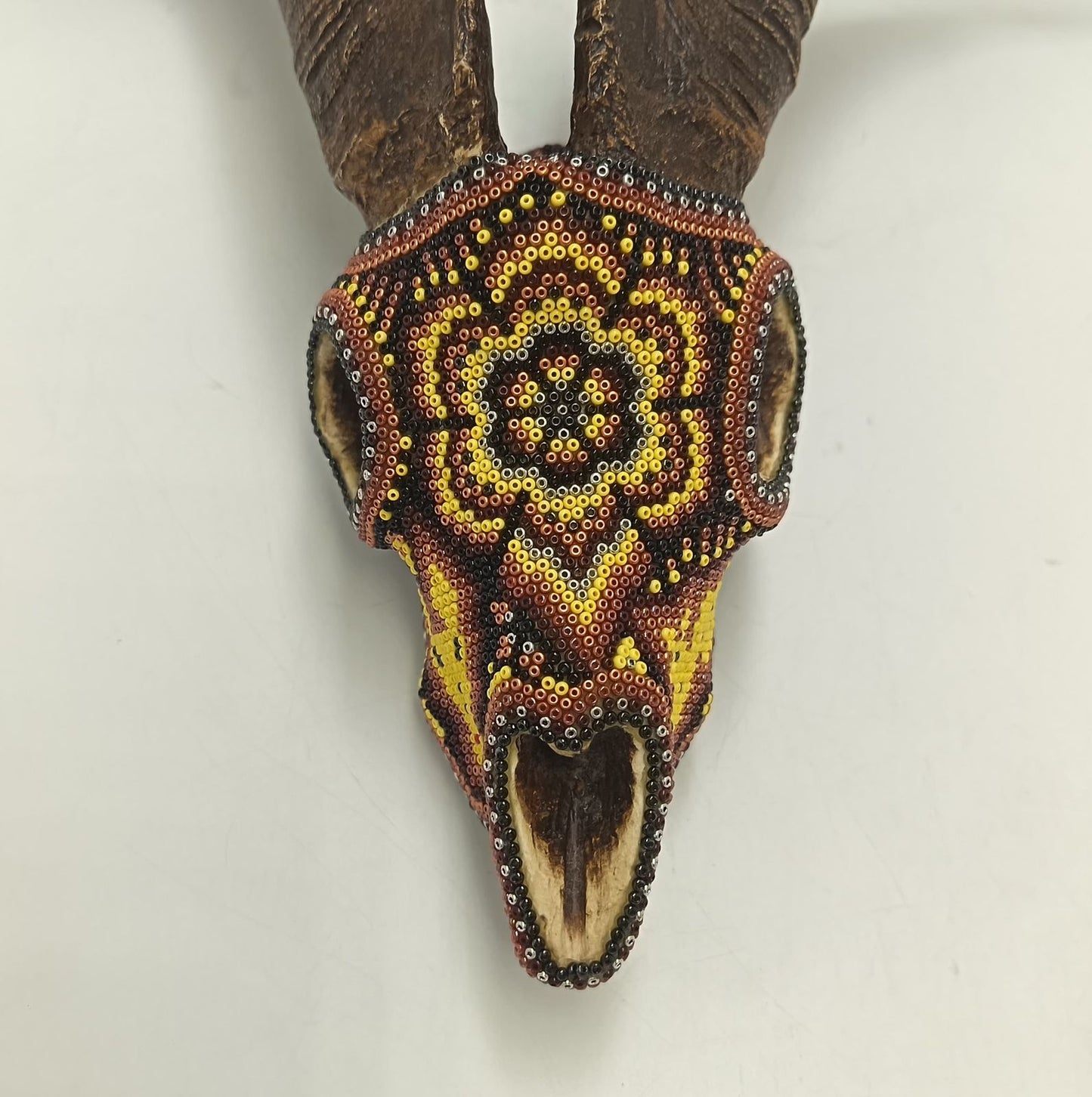 Huichol Indian Hand Beaded Cast Resin of a Goat Skull by Isandro Villa Lopez PP9381