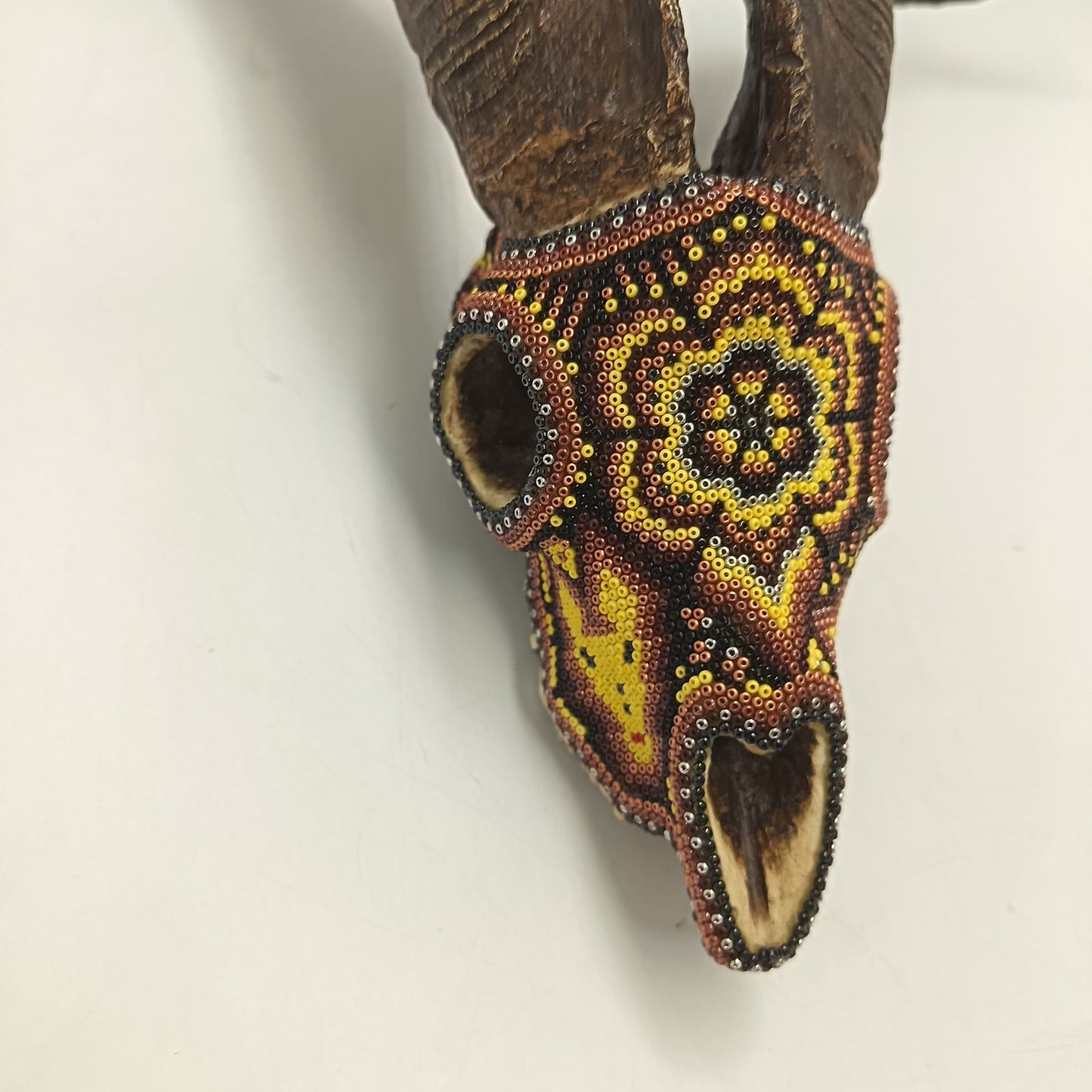 Huichol Indian Hand Beaded Cast Resin of a Goat Skull by Isandro Villa Lopez PP9381