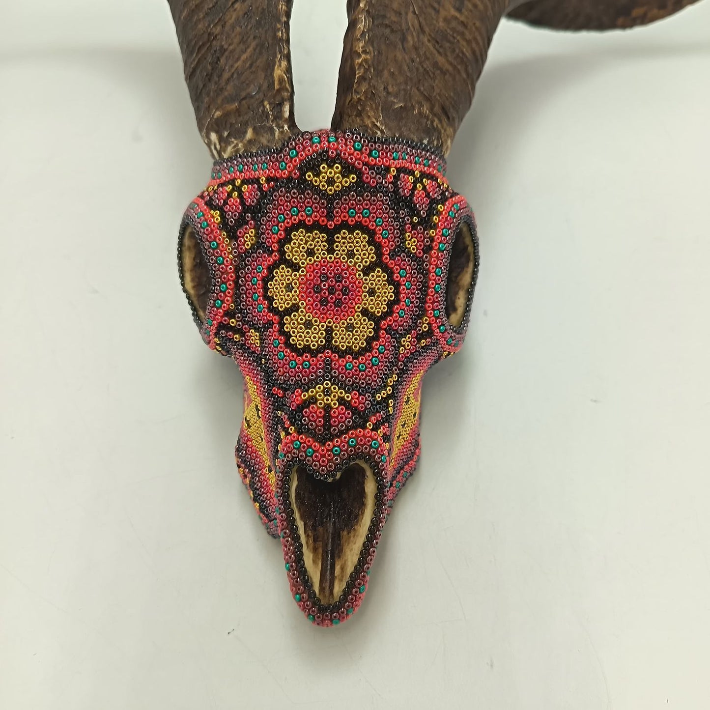 Huichol Indian Hand Beaded Cast Resin of a Goat Skull by Isandro Villa Lopez PP9382