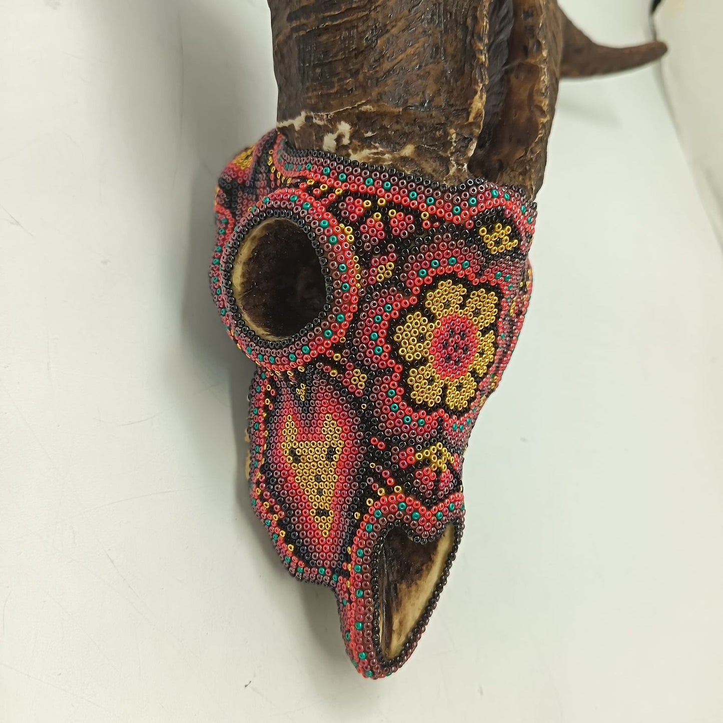 Huichol Indian Hand Beaded Cast Resin of a Goat Skull by Isandro Villa Lopez PP9382