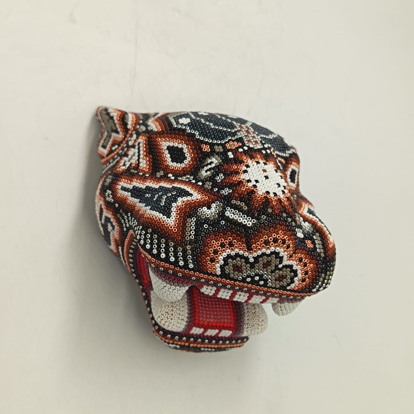 Huichol Mexican Hand Beaded Jaguar Head By Isandro Villa Lopez PP9383