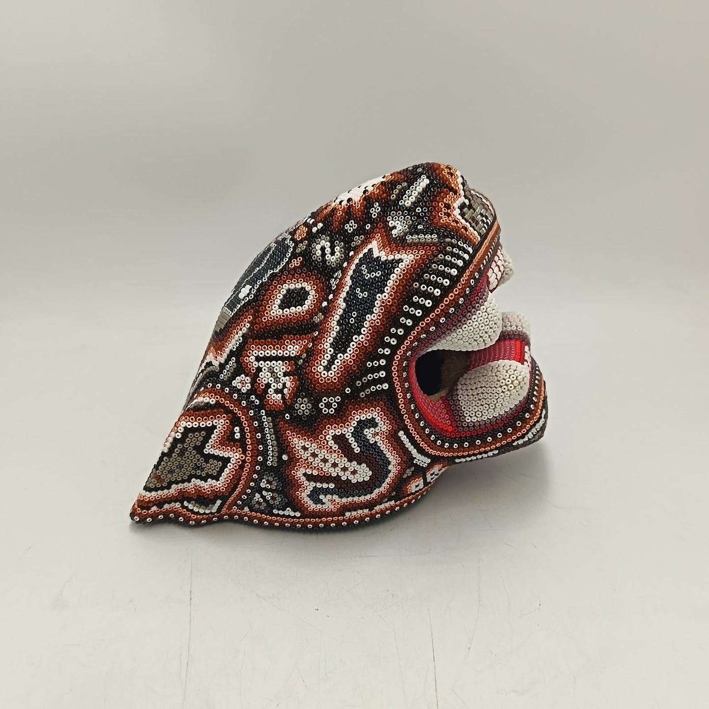 Huichol Mexican Hand Beaded Jaguar Head By Isandro Villa Lopez PP9383