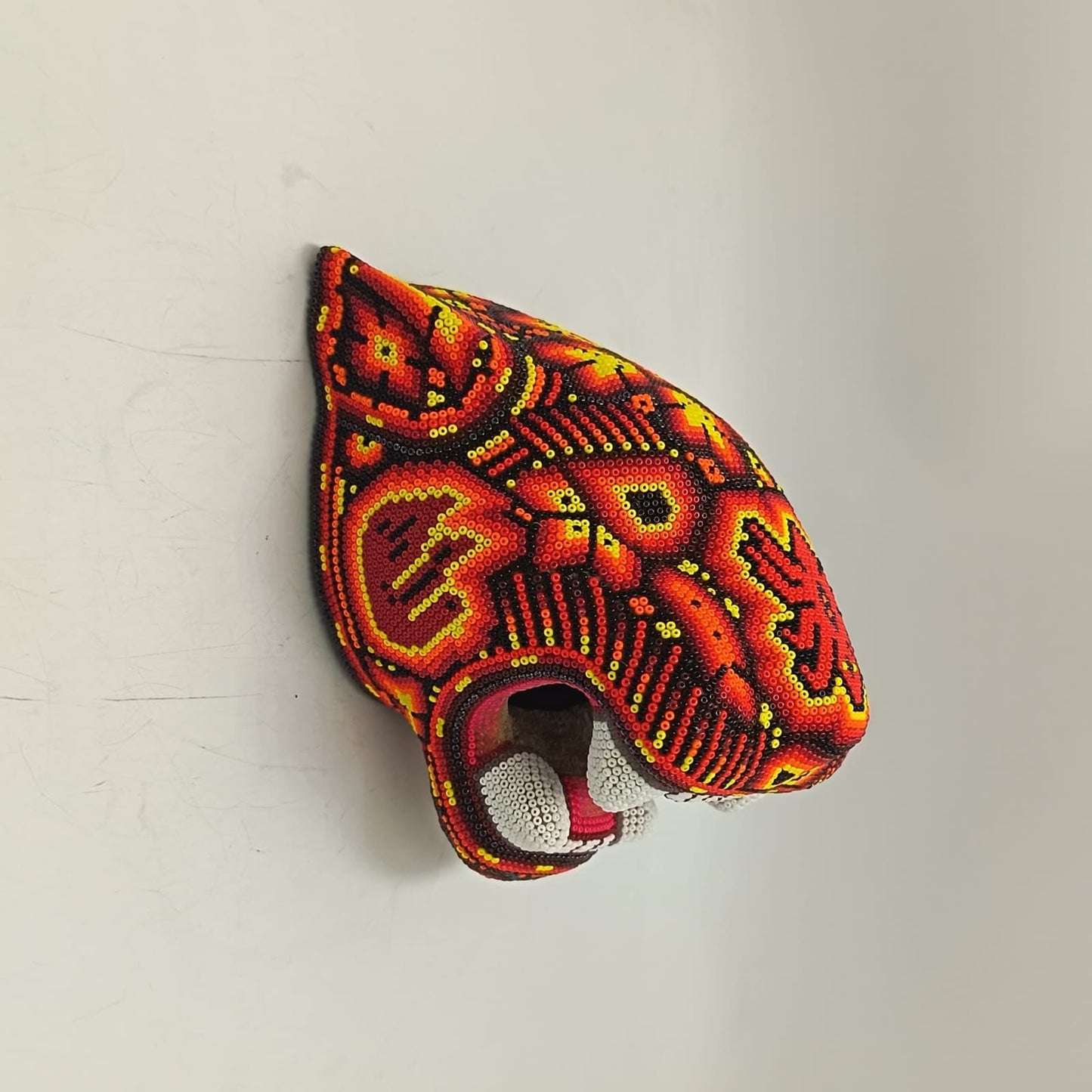 Huichol Mexican Hand Beaded Jaguar Head By Isandro Villa Lopez PP9384