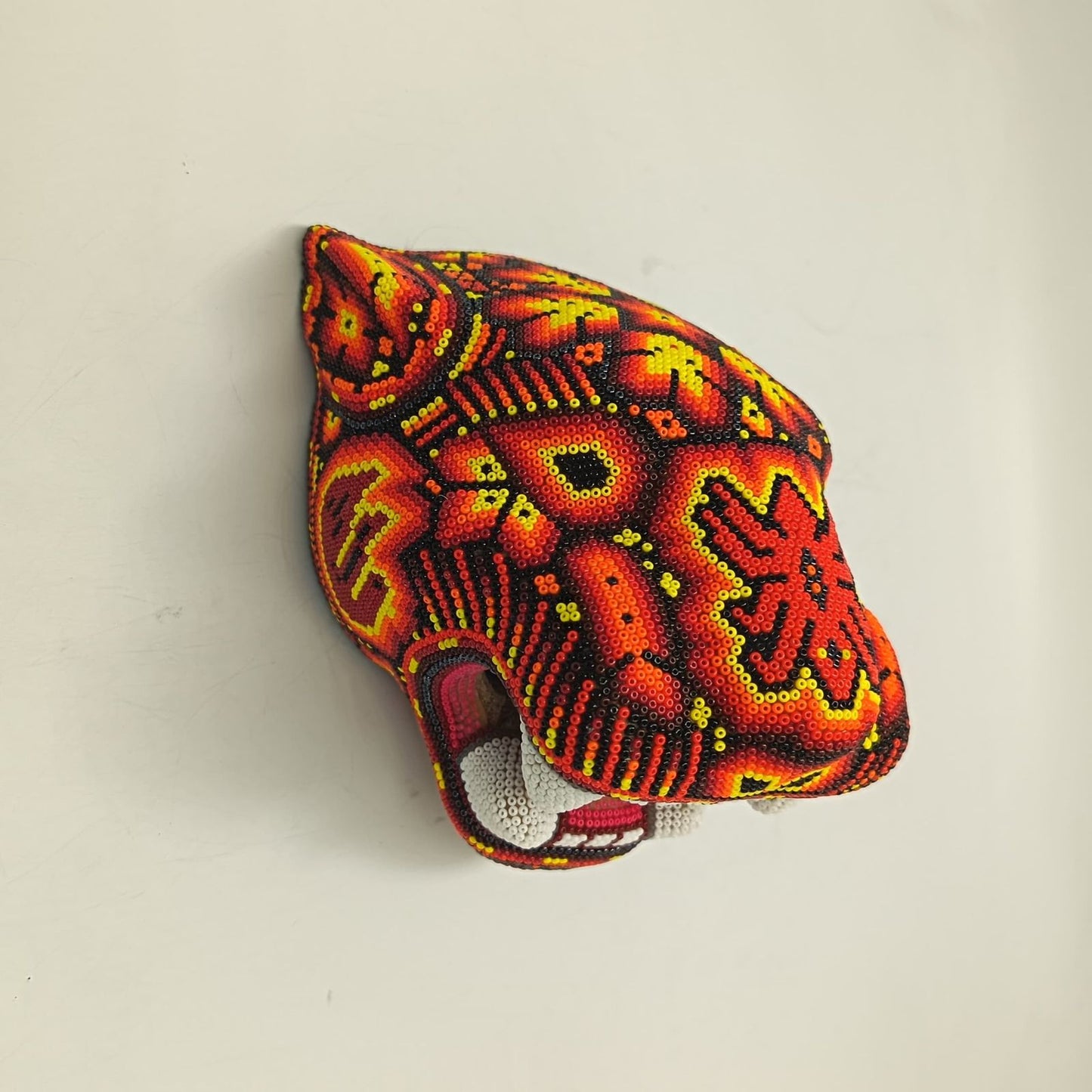 Huichol Mexican Hand Beaded Jaguar Head By Isandro Villa Lopez PP9384