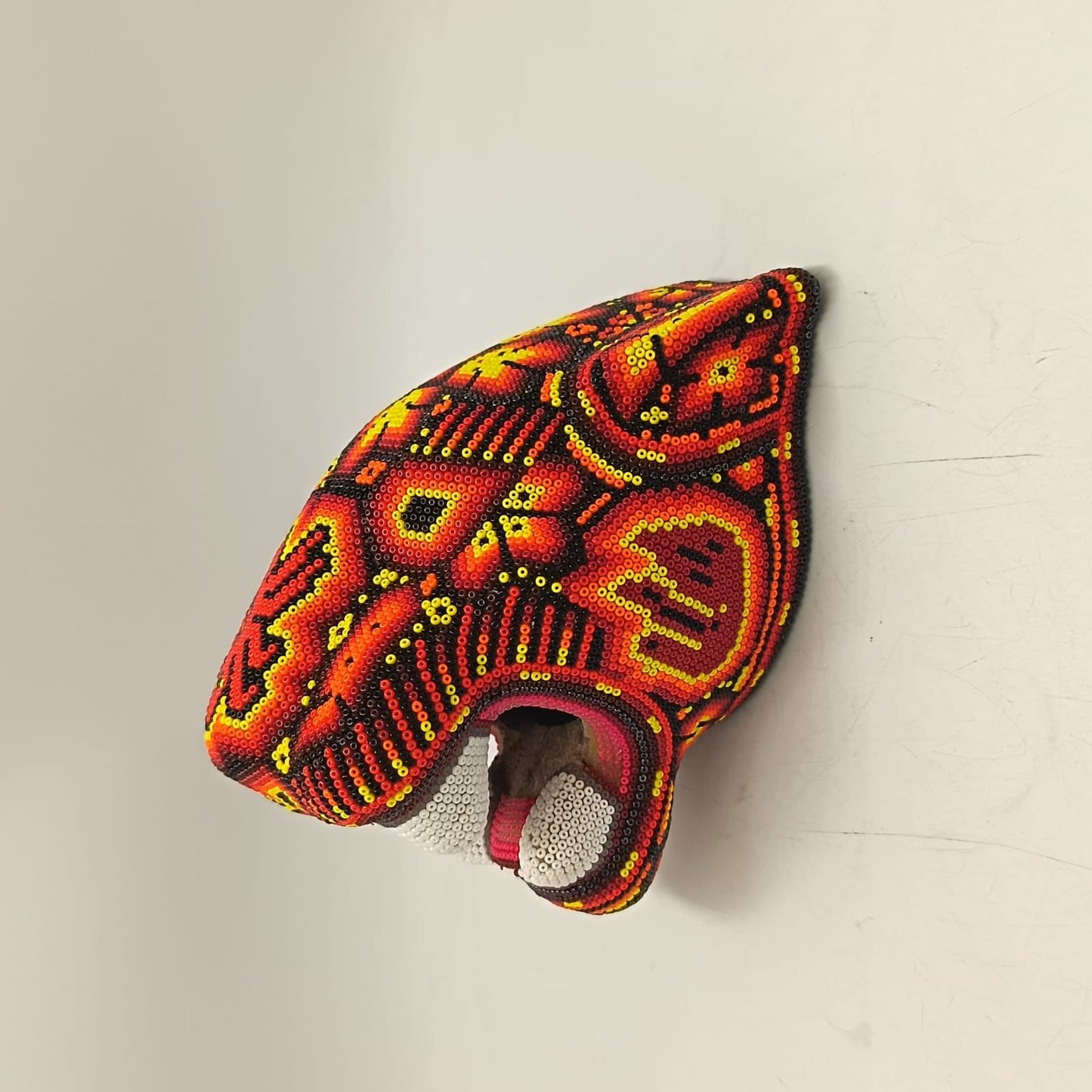 Huichol Mexican Hand Beaded Jaguar Head By Isandro Villa Lopez PP9384