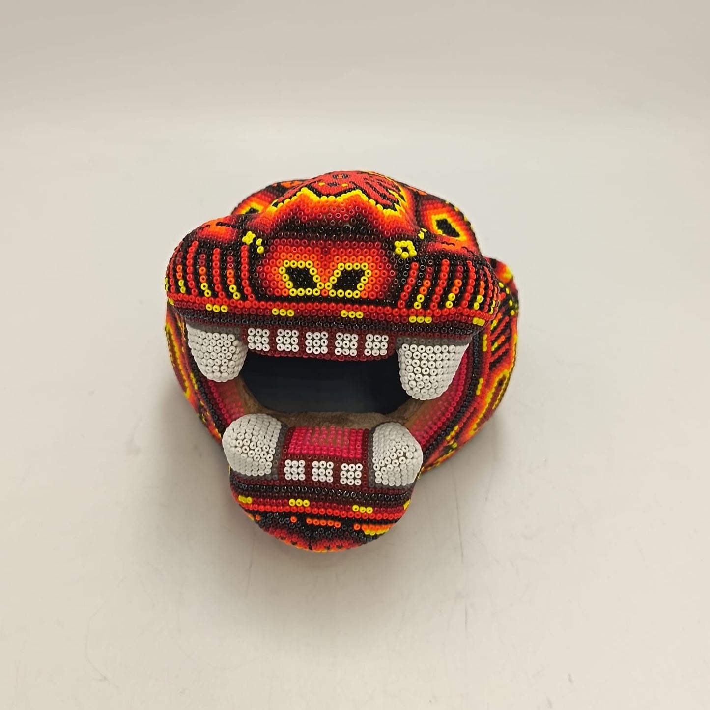 Huichol Mexican Hand Beaded Jaguar Head By Isandro Villa Lopez PP9384