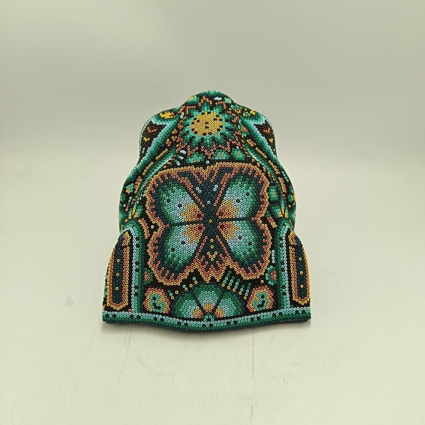 Huichol Mexican Hand Beaded Jaguar Head By Isandro Villa Lopez PP9385