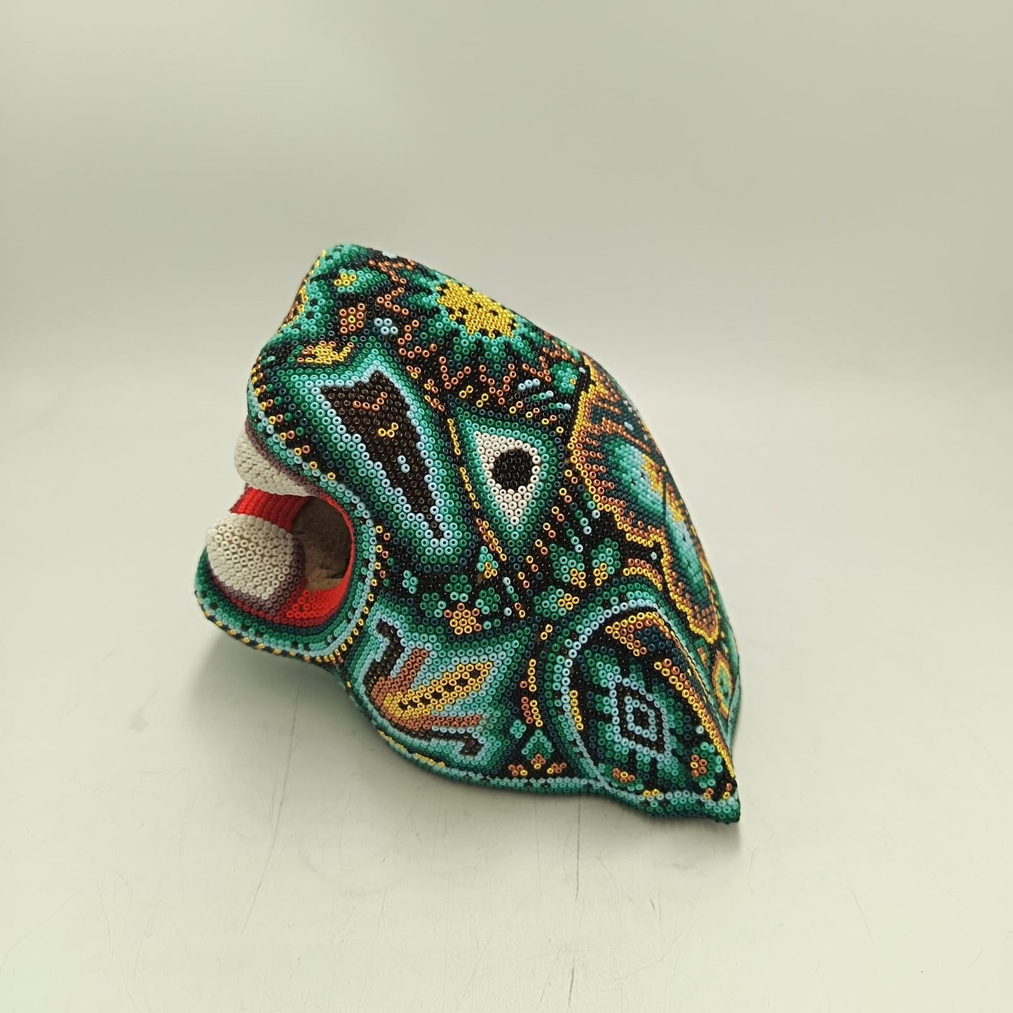 Huichol Mexican Hand Beaded Jaguar Head By Isandro Villa Lopez PP9385