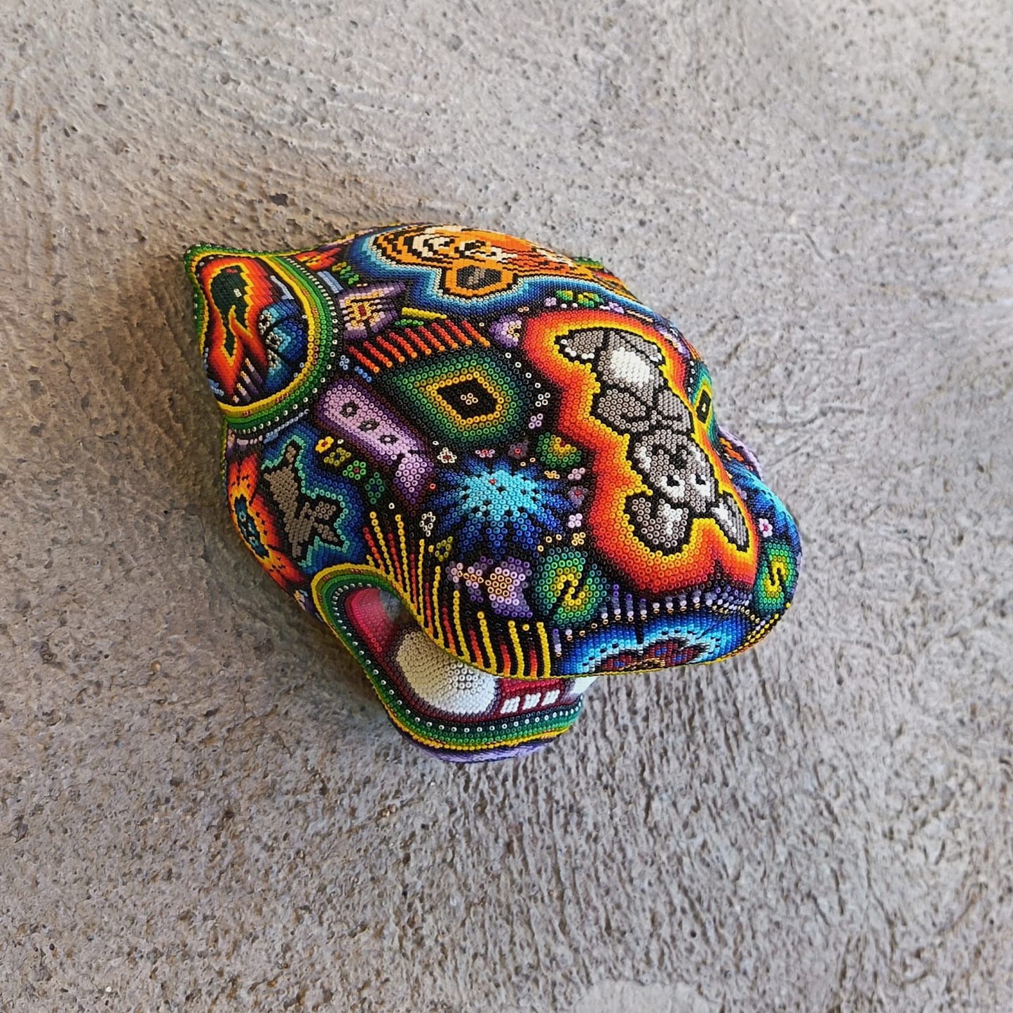 Huichol Mexican Hand Beaded Jaguar Head By Isandro Villa Lopez PP9387