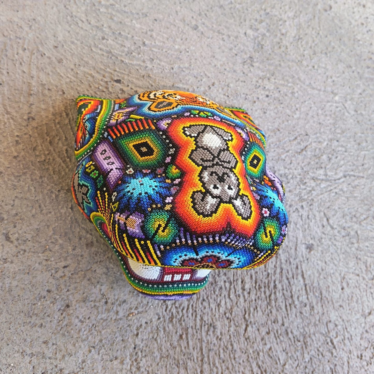 Huichol Mexican Hand Beaded Jaguar Head By Isandro Villa Lopez PP9387