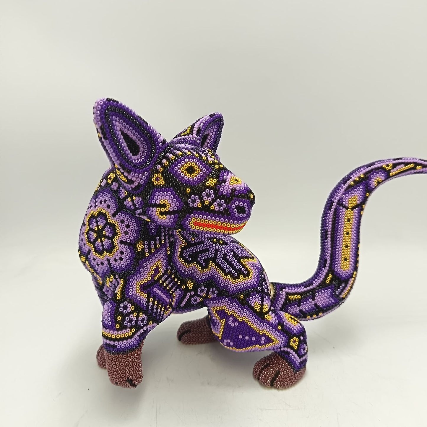 Mexican Huichol Hand Beaded Art, Dog By Isandro Villa Lopez PP9390