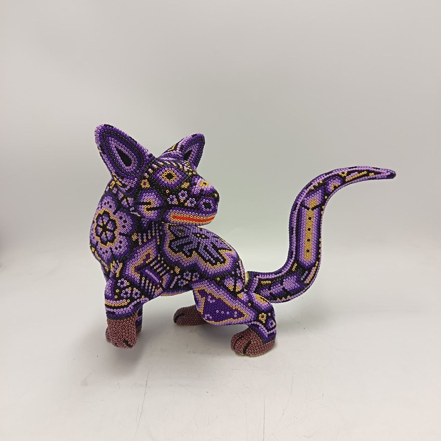 Mexican Huichol Hand Beaded Art, Dog By Isandro Villa Lopez PP9390