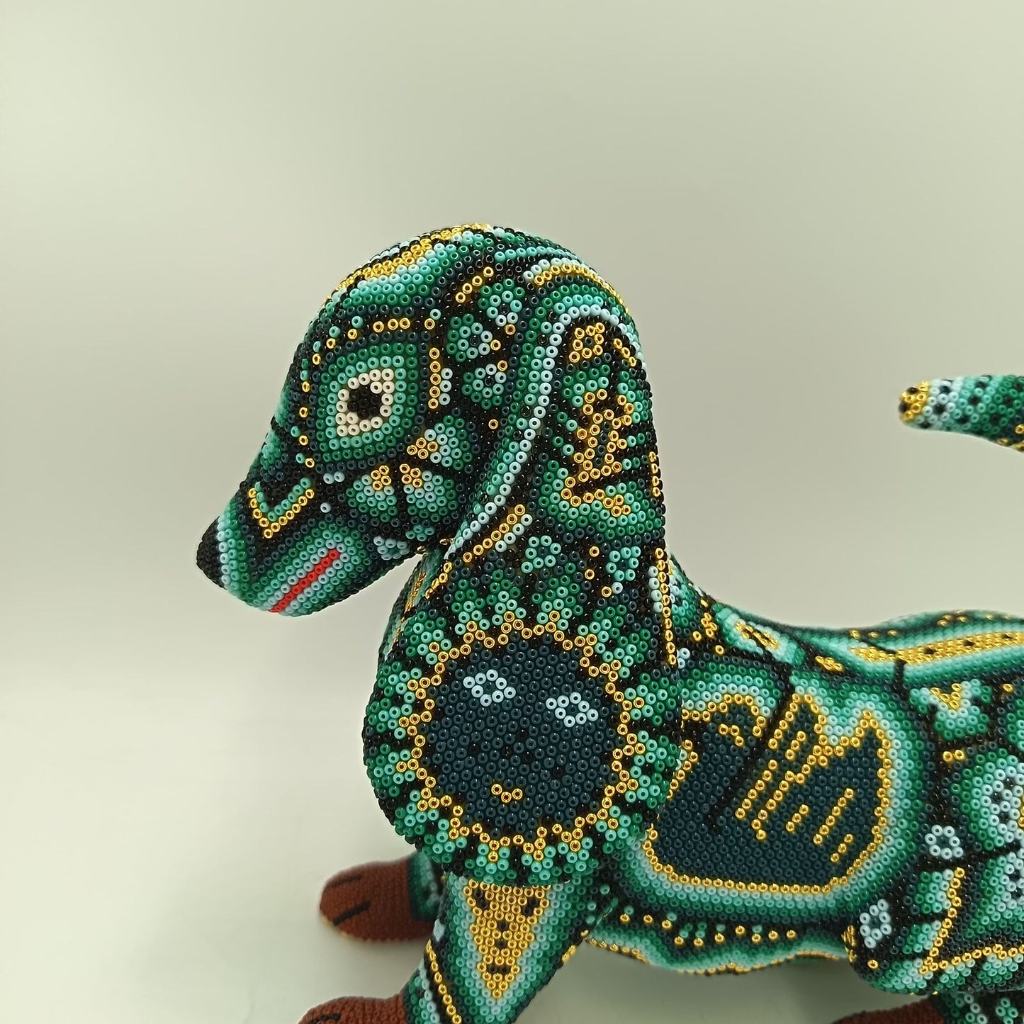 Mexican Huichol Hand Beaded Art, Dog By Isandro Villa Lopez PP9391