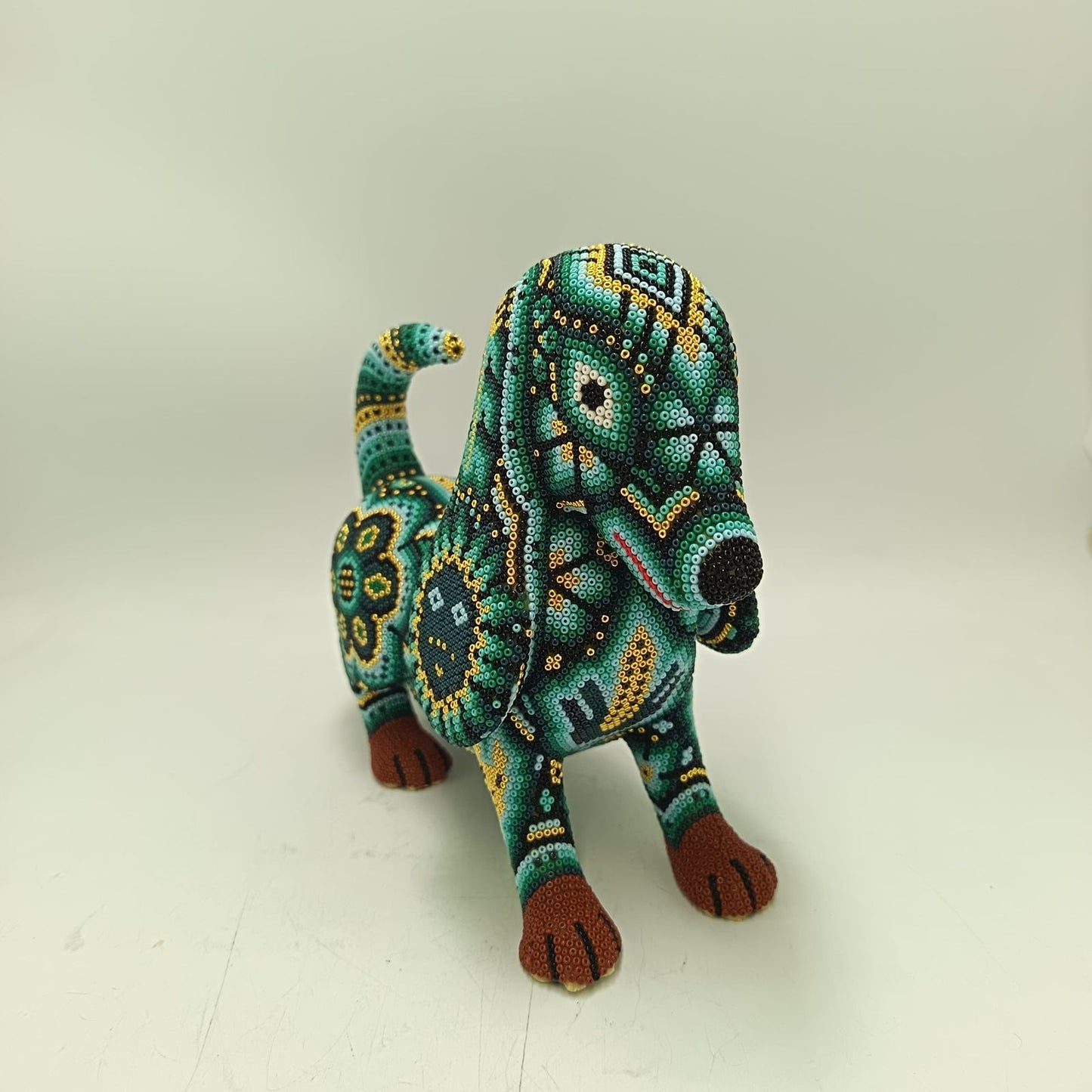 Mexican Huichol Hand Beaded Art, Dog By Isandro Villa Lopez PP9391