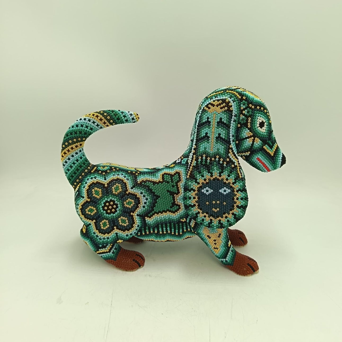 Mexican Huichol Hand Beaded Art, Dog By Isandro Villa Lopez PP9391