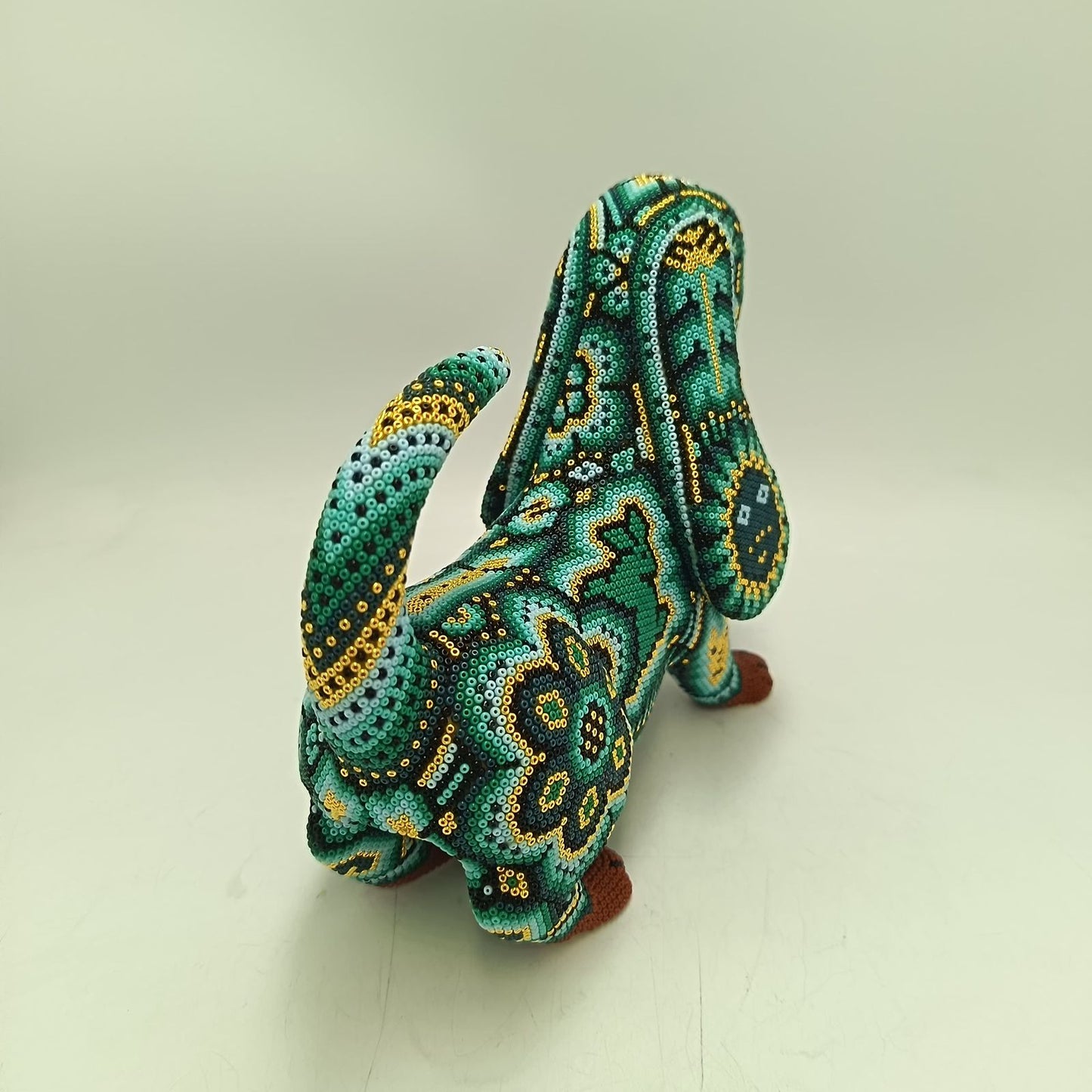 Mexican Huichol Hand Beaded Art, Dog By Isandro Villa Lopez PP9391