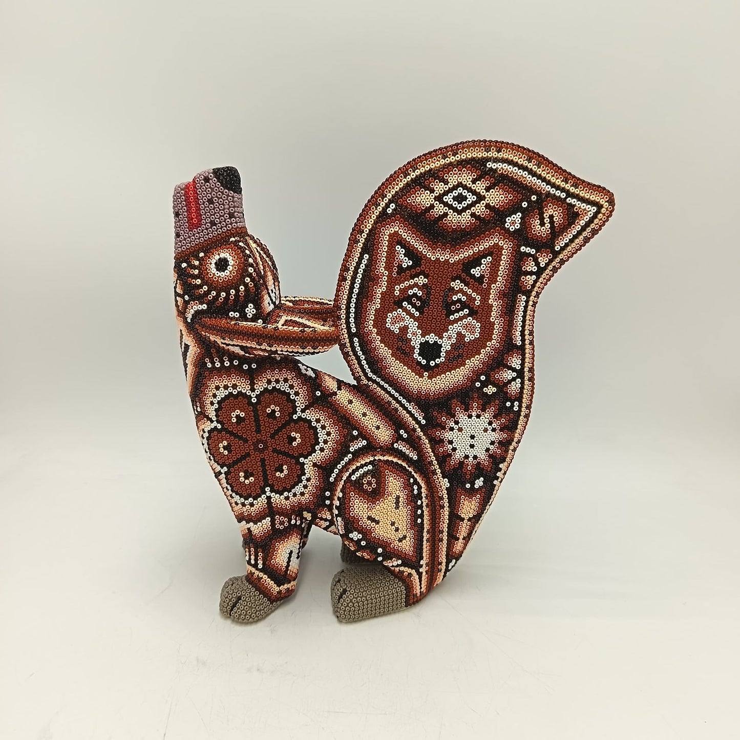 Mexican Huichol Hand Beaded Art, Coyote By Isandro Villa Lopez PP9392