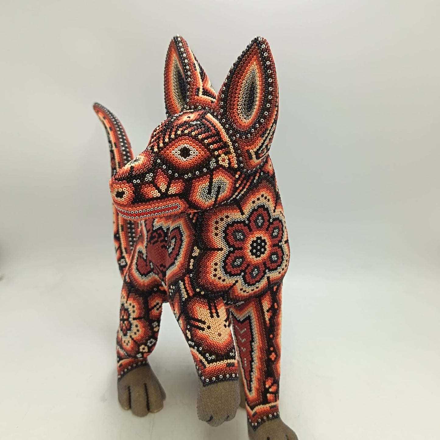 Mexican Huichol Hand Beaded Art, Dog By Isandro Villa Lopez PP9393