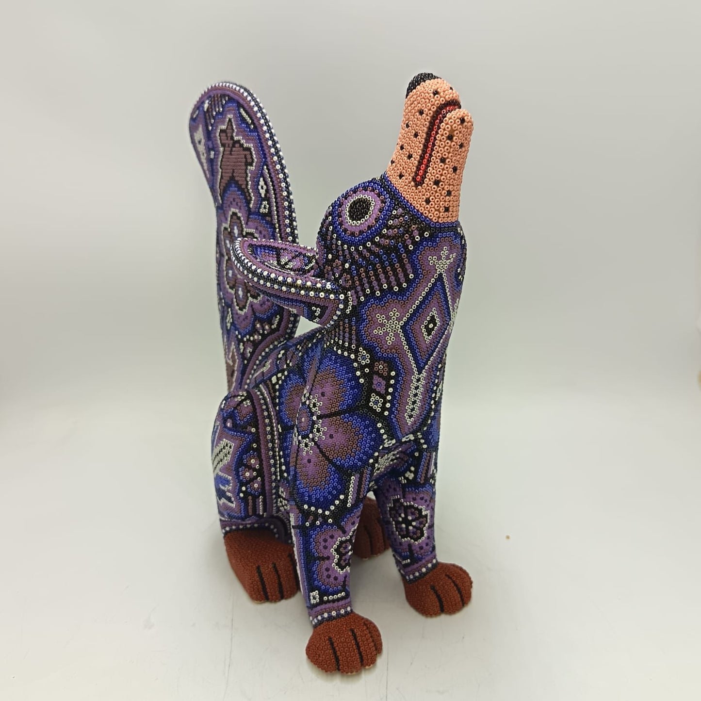 Mexican Huichol Hand Beaded Art, Coyote By Isandro Villa Lopez PP9394