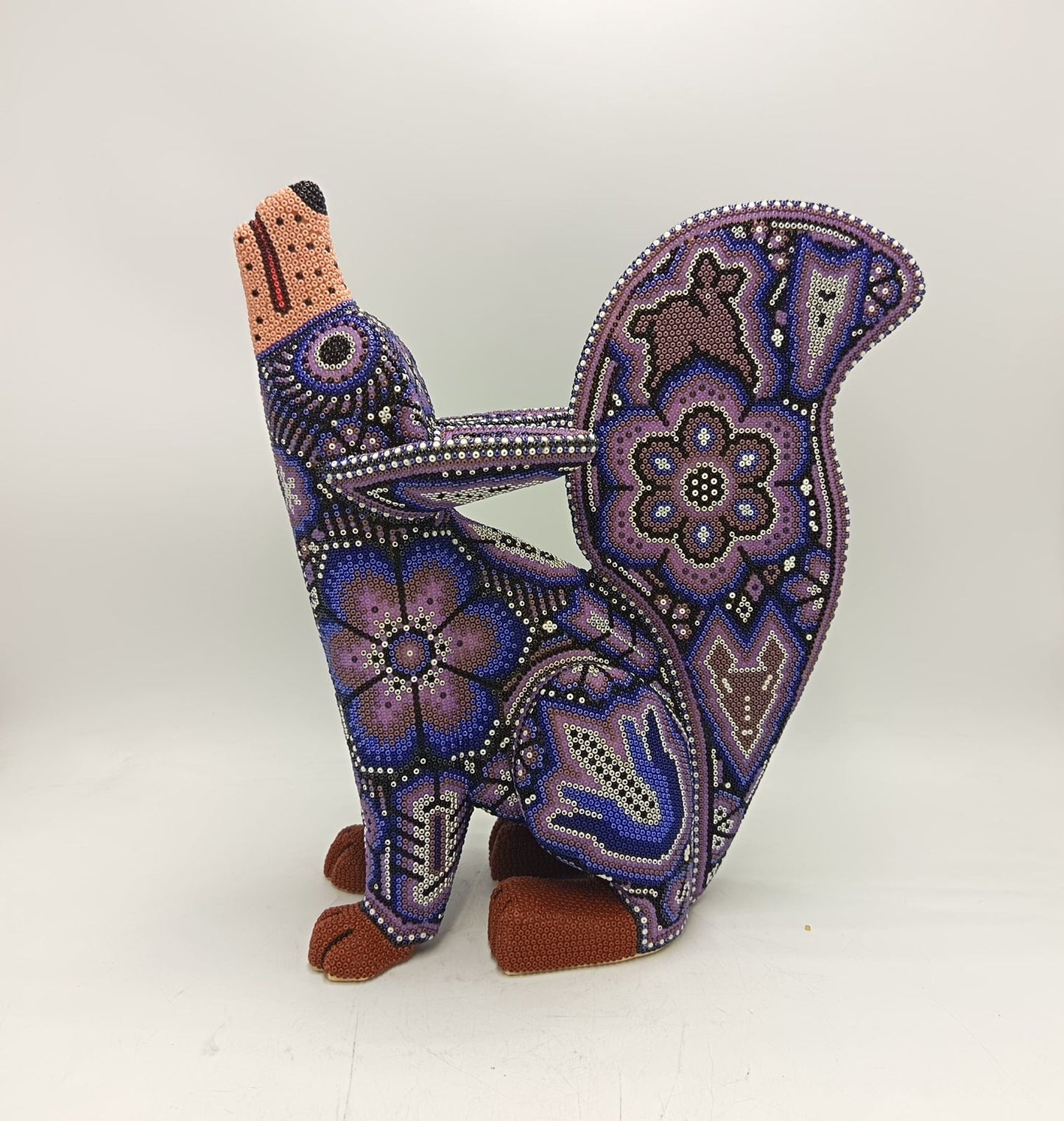 Mexican Huichol Hand Beaded Art, Coyote By Isandro Villa Lopez PP9394