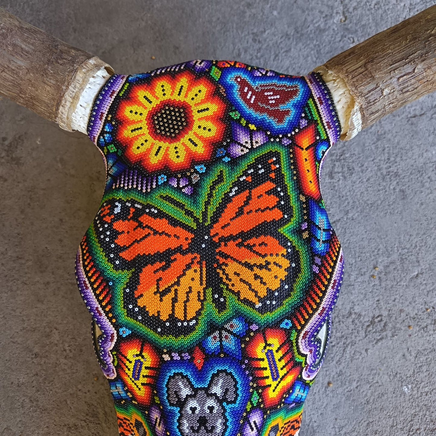 Mexican Folk Art Huichol Hand Beaded Bull Skull By Isandro Villa Lopez PP9397