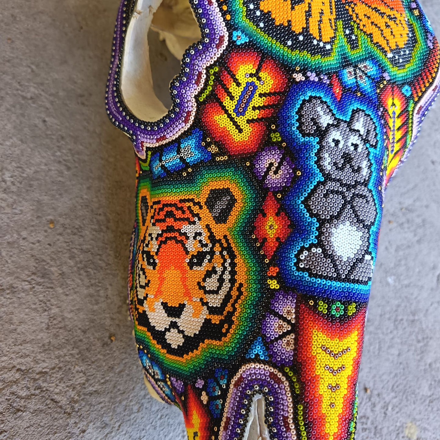 Mexican Folk Art Huichol Hand Beaded Bull Skull By Isandro Villa Lopez PP9397