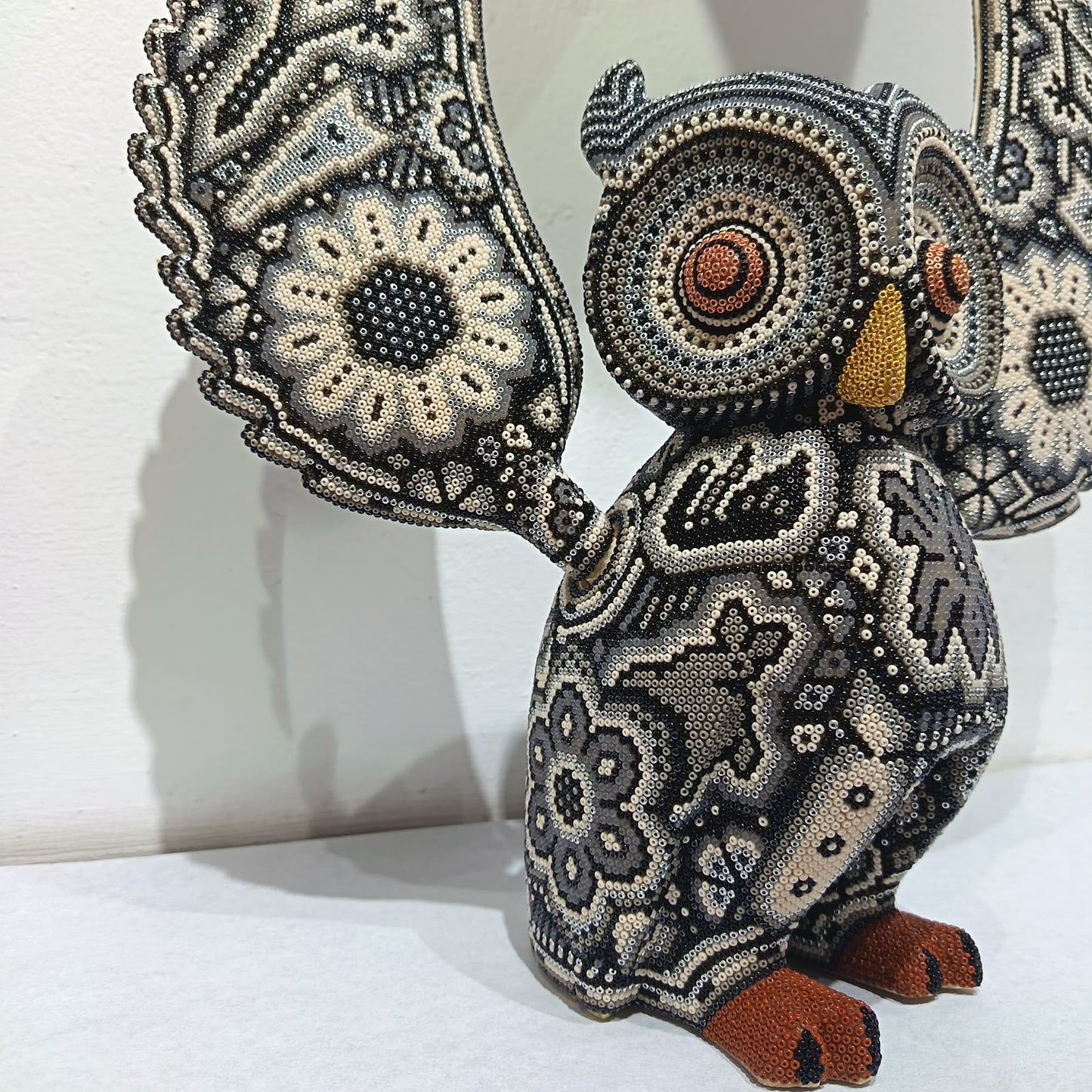 Mexican Huichol Hand Beaded Art, Owl By Isandro Villa Lopez PP9395