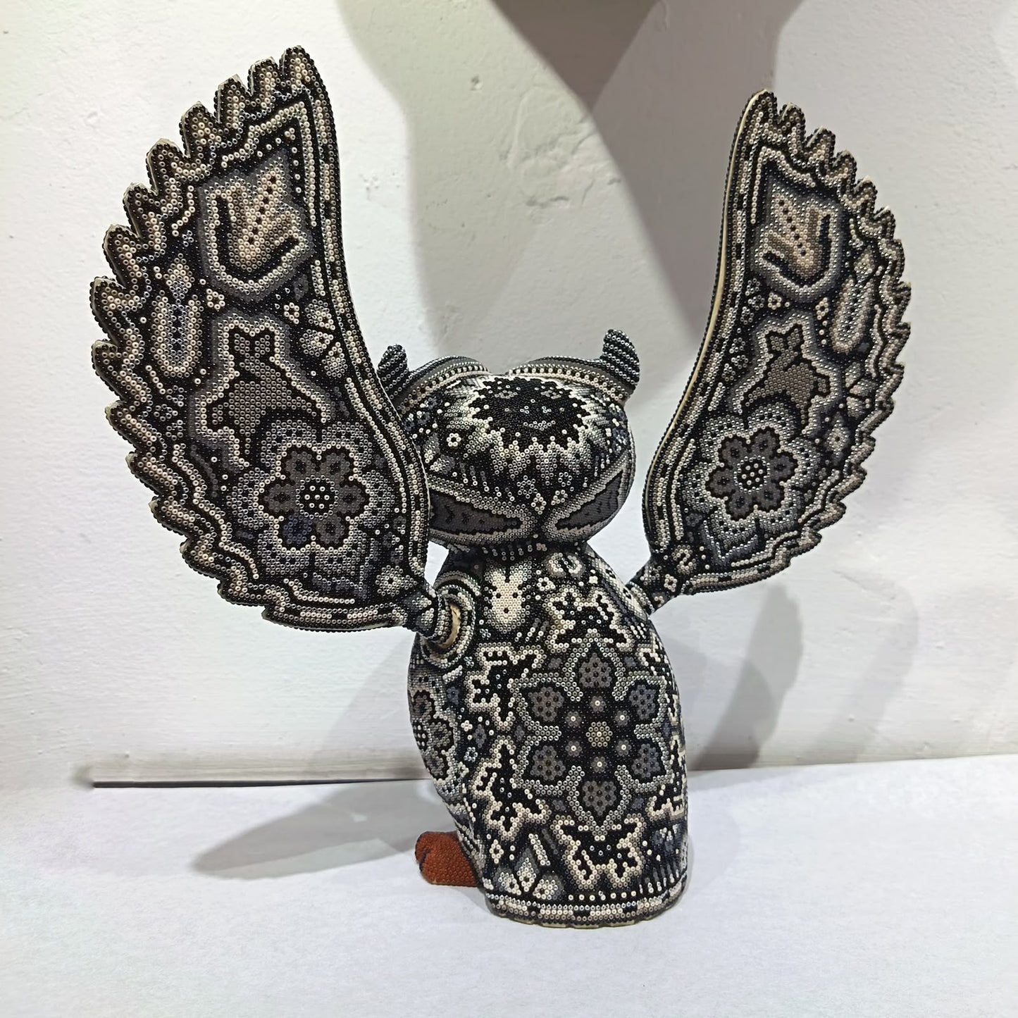 Mexican Huichol Hand Beaded Art, Owl By Isandro Villa Lopez PP9395