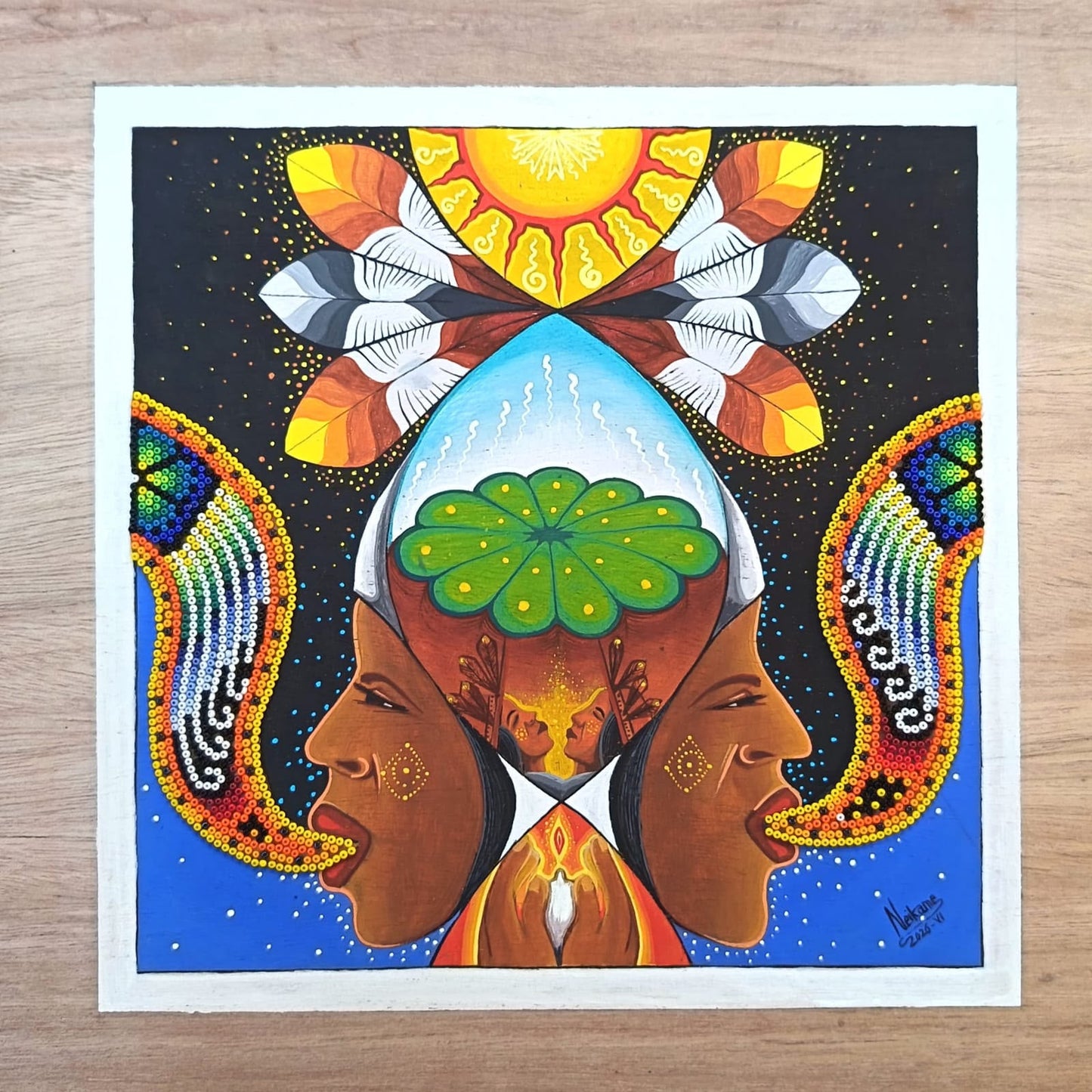Huichol Mexican Folk Art Yarn Painting by Neikame PP9398