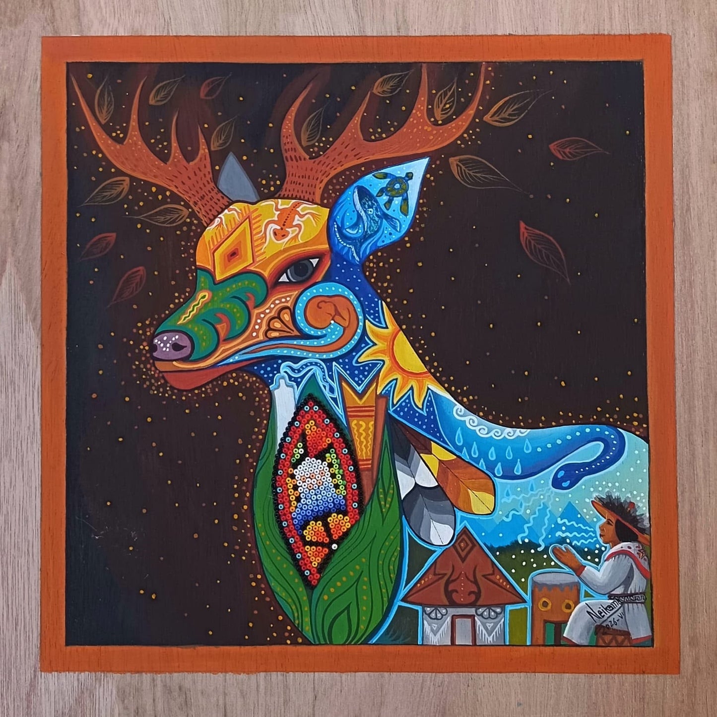 Huichol Mexican Folk Art Yarn Painting by Neikame PP9399