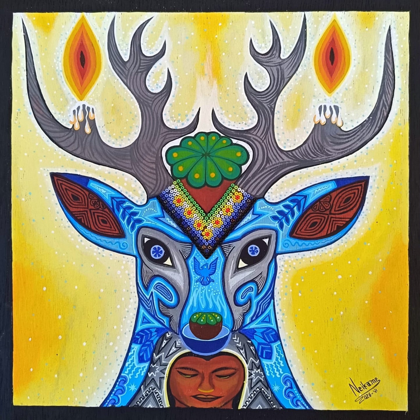 Huichol Mexican Folk Art Yarn Painting by Neikame PP9400