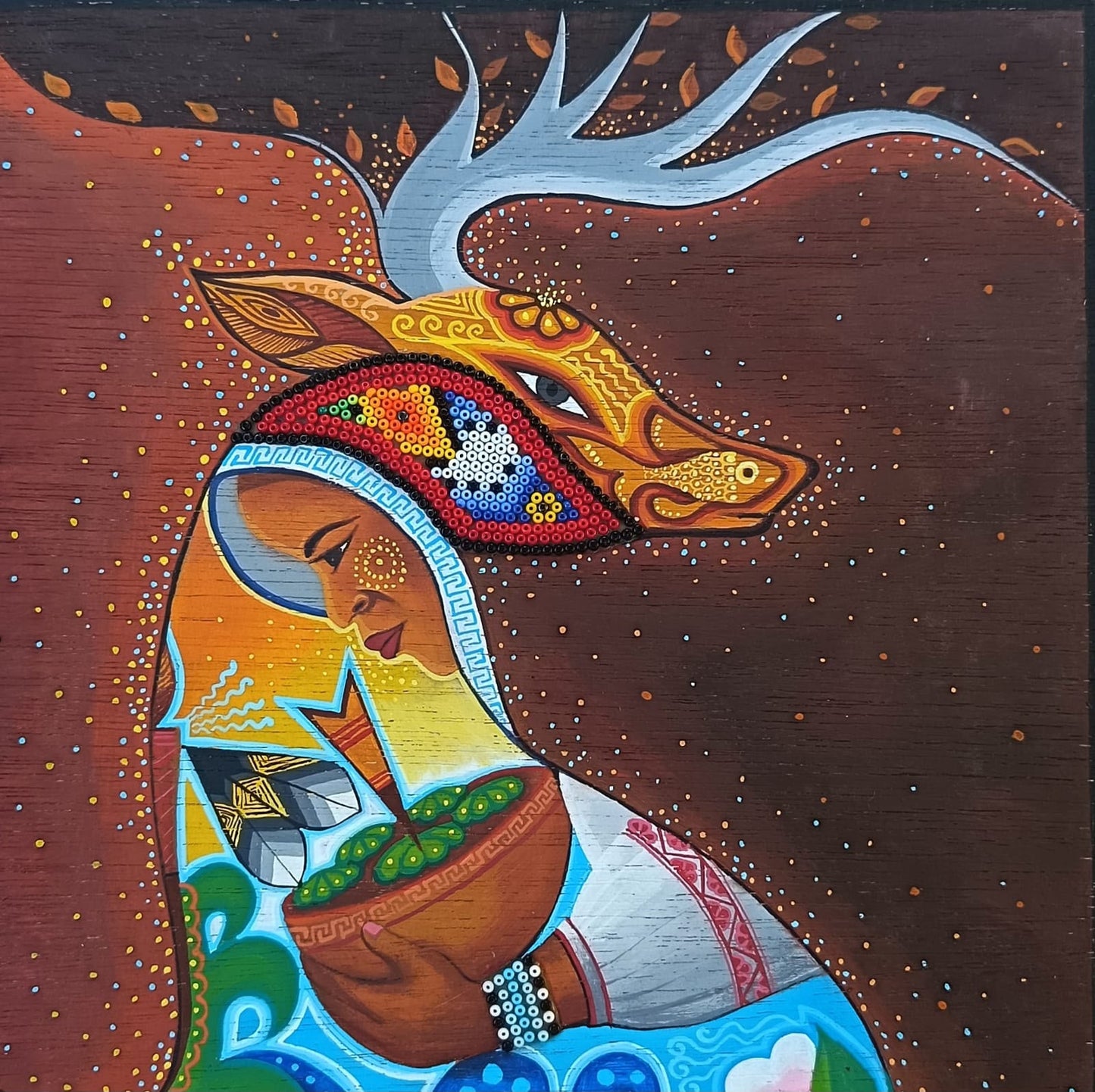 Huichol Mexican Folk Art Yarn Painting by Neikame PP9401
