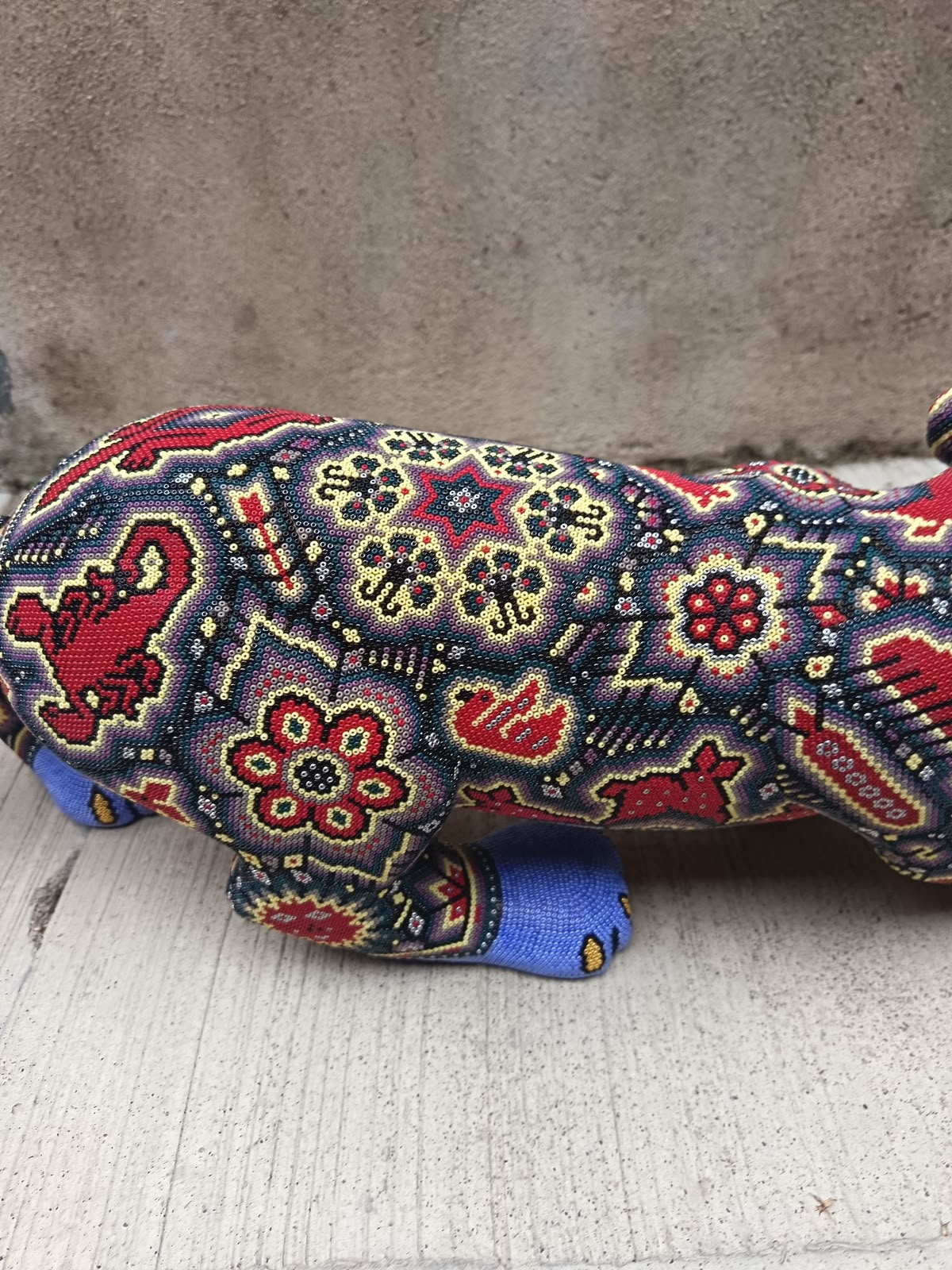 Mexican Huichol Hand Beaded Art, Jaguar By Isandro Villa Lopez PP9396