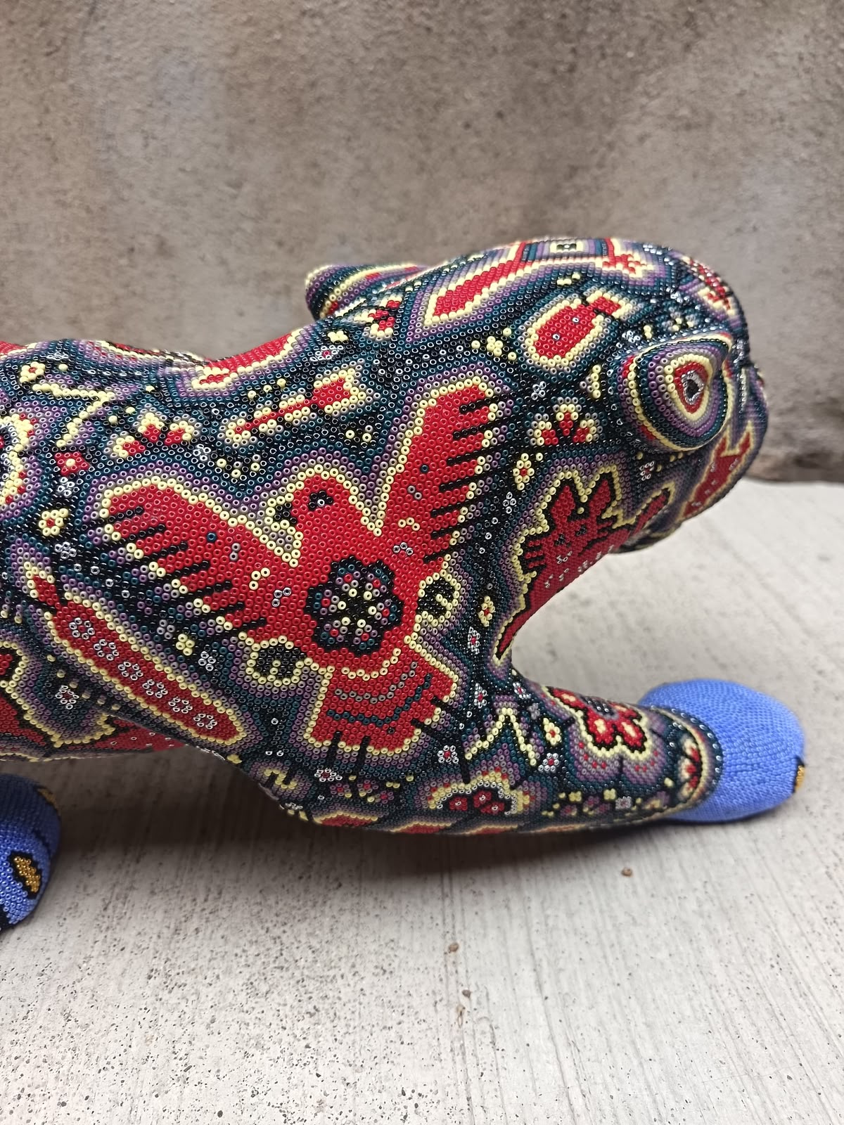 Mexican Huichol Hand Beaded Art, Jaguar By Isandro Villa Lopez PP9396