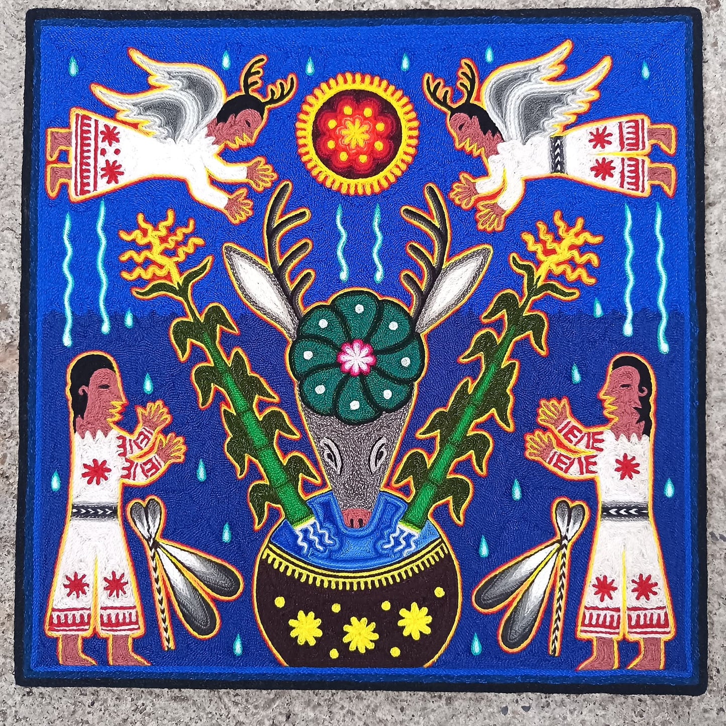 Huichol Indian Yarn Painting by  Samuel Hernandez  PP9402