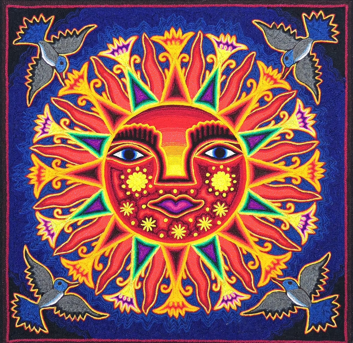 Huichol Indian Yarn Painting by  Samuel Hernandez  PP9403