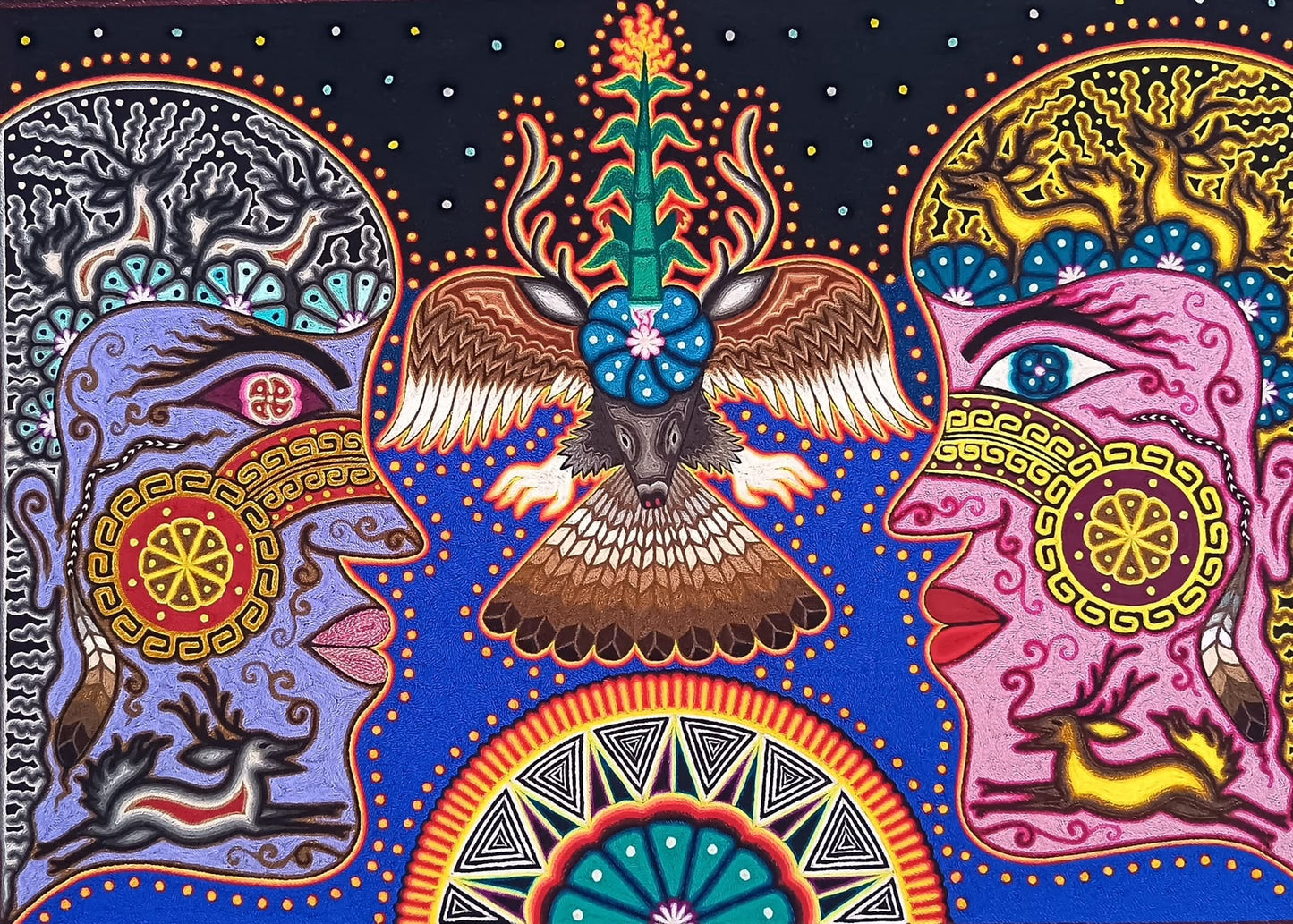 Huichol Indian Yarn Painting by  Samuel Hernandez  PP9405