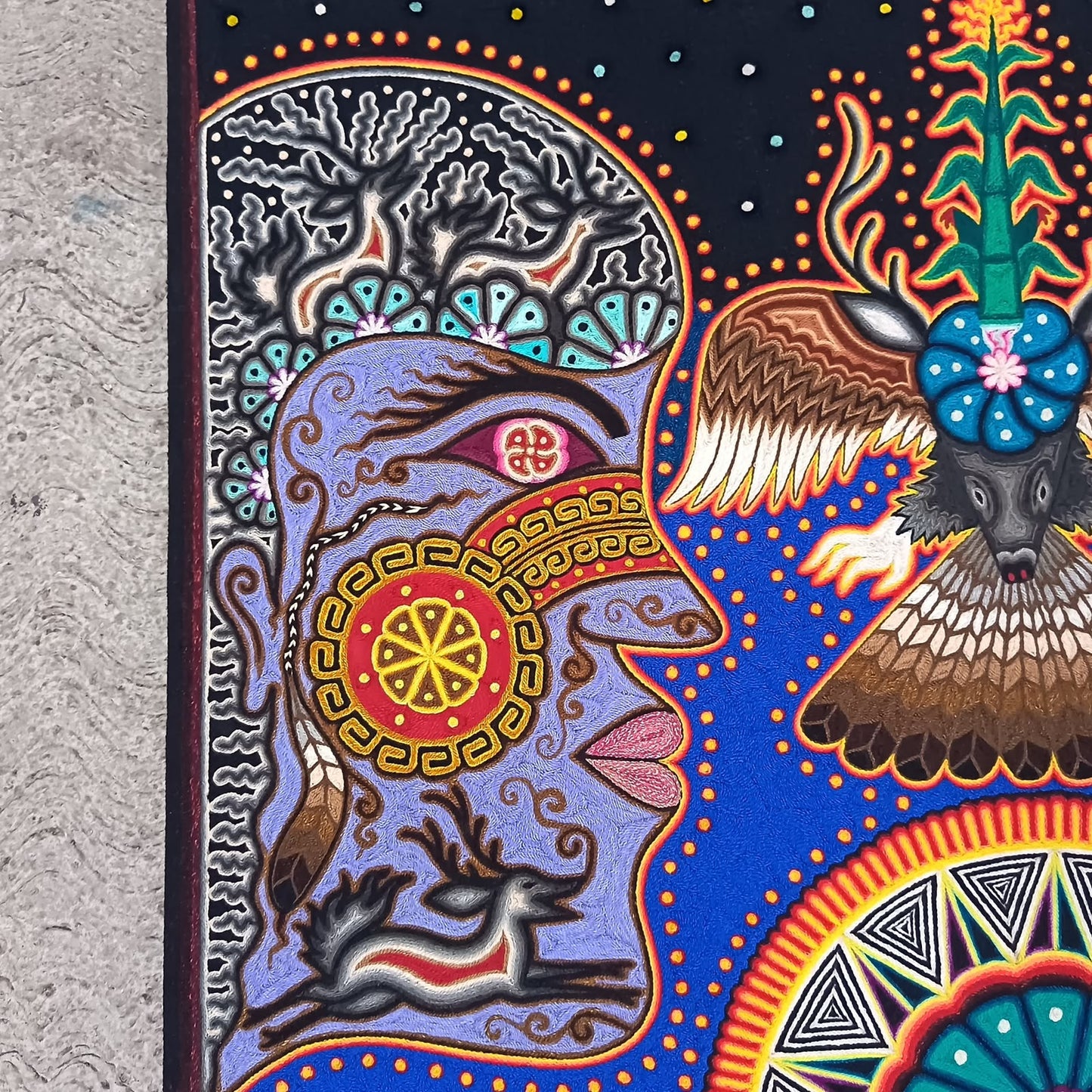 Huichol Indian Yarn Painting by  Samuel Hernandez  PP9405